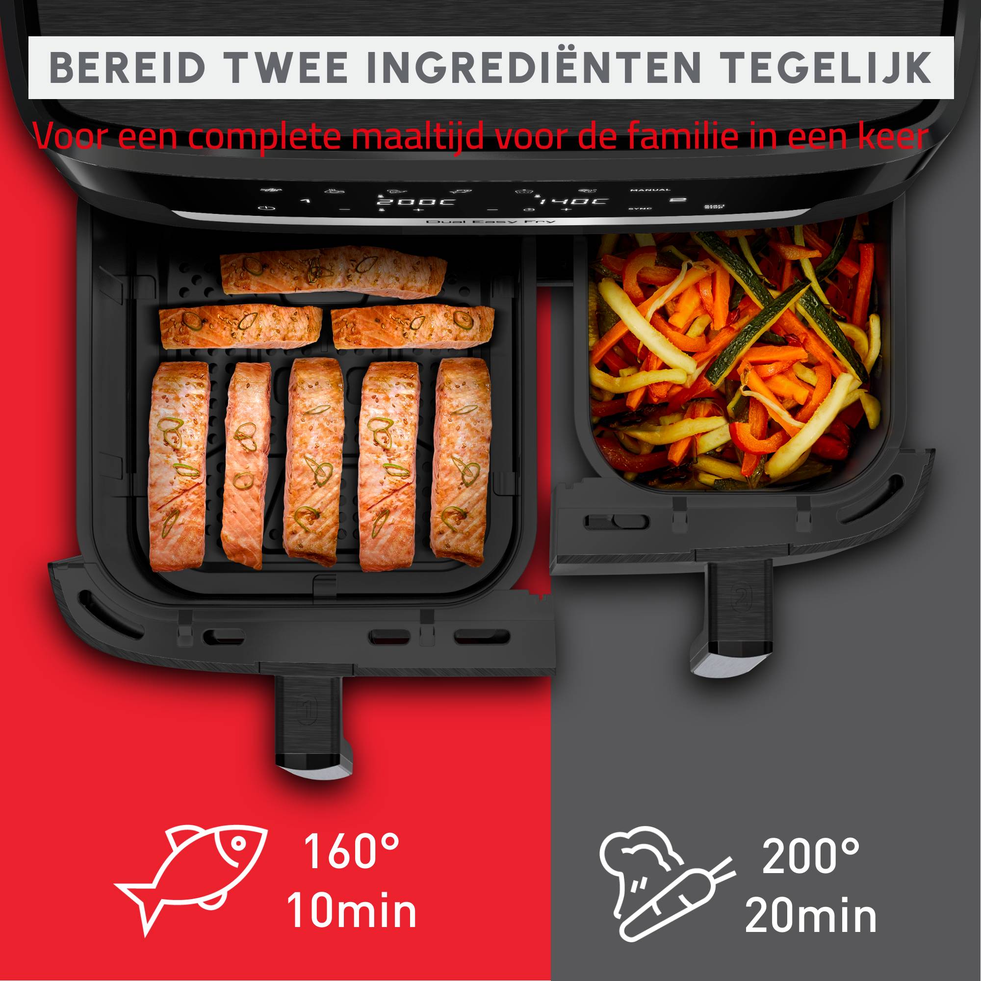 Dual Easy Fry & Grill XXL EZ9428F0 Air Fryer - 7 programma's - 6,5L + 4,5L