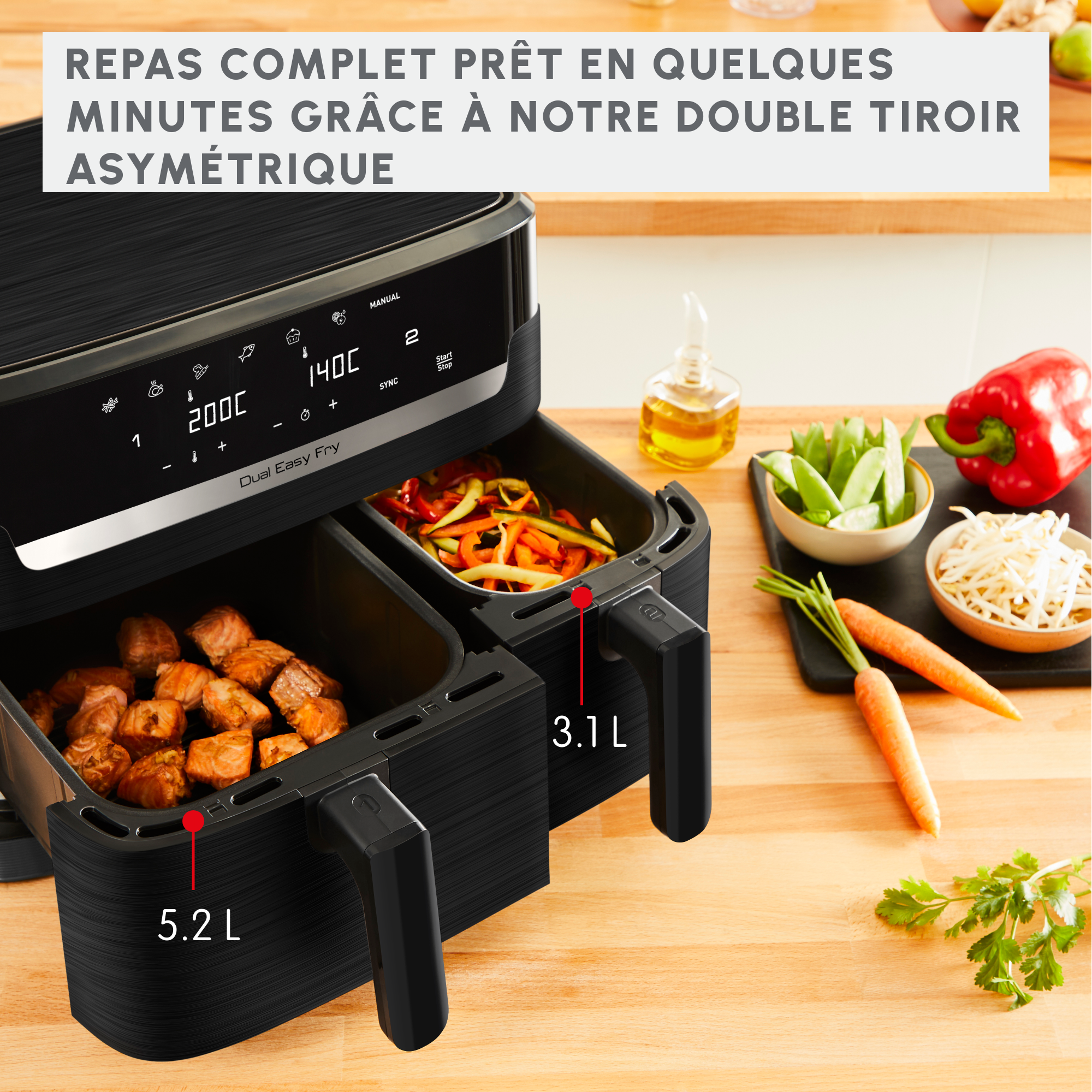 Dual Easy Fry, Air Fryer, 8.3 L, deux tiroirs