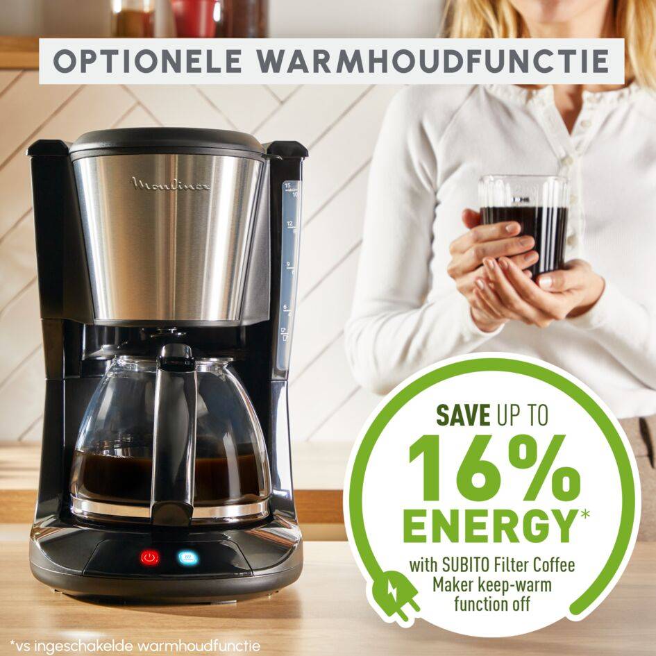 Subito, filterkoffiezetapparaat, optionele warmhoudfunctie, modern ontwerp, zwart en inox