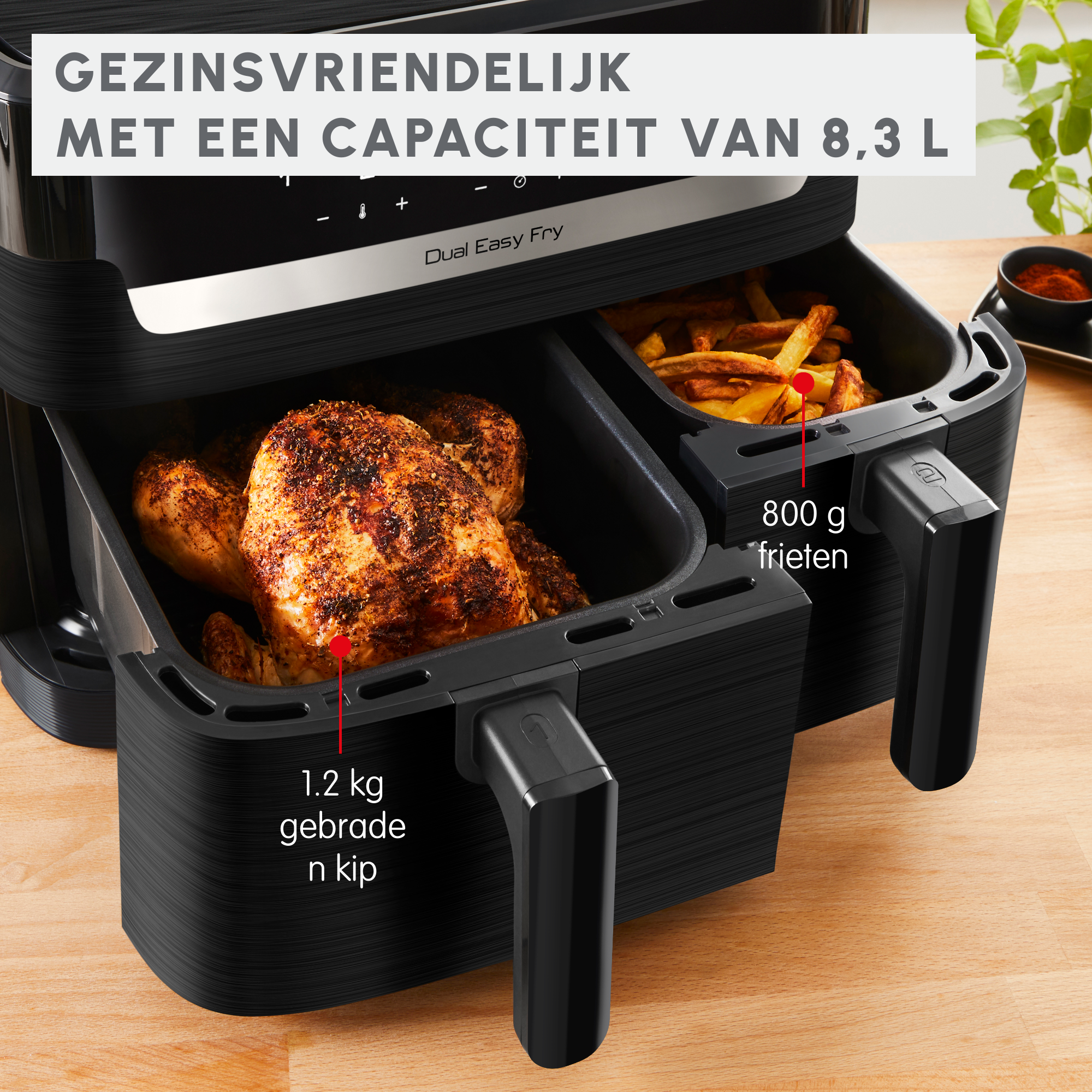 Dual Easy Fry, Heteluchtfriteuse, 8.3 L, Twee lades