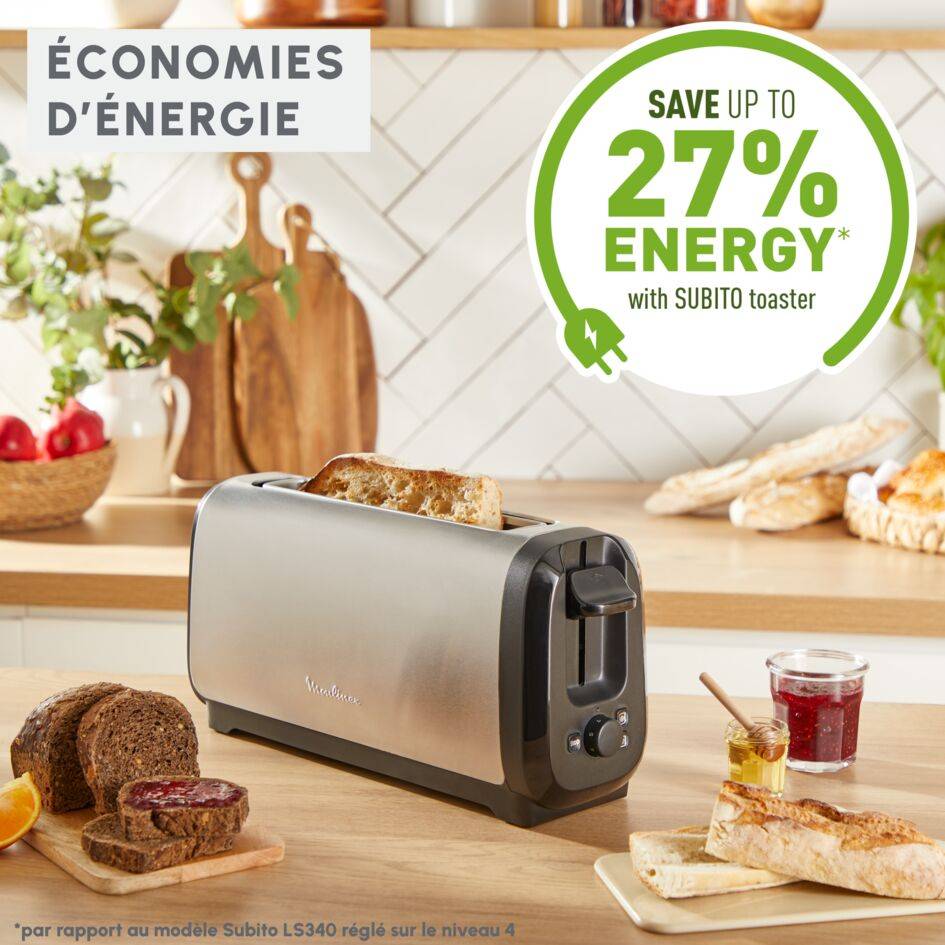 Subito, Grille-pain longue fente, Dorage plus rapide, Économies d'énergie, Noir et inox