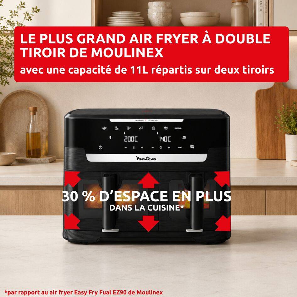 Ever Fry XXL Dual, Double air fryer, Cuisson synchronisée, Capacité de 11&nbsp;L