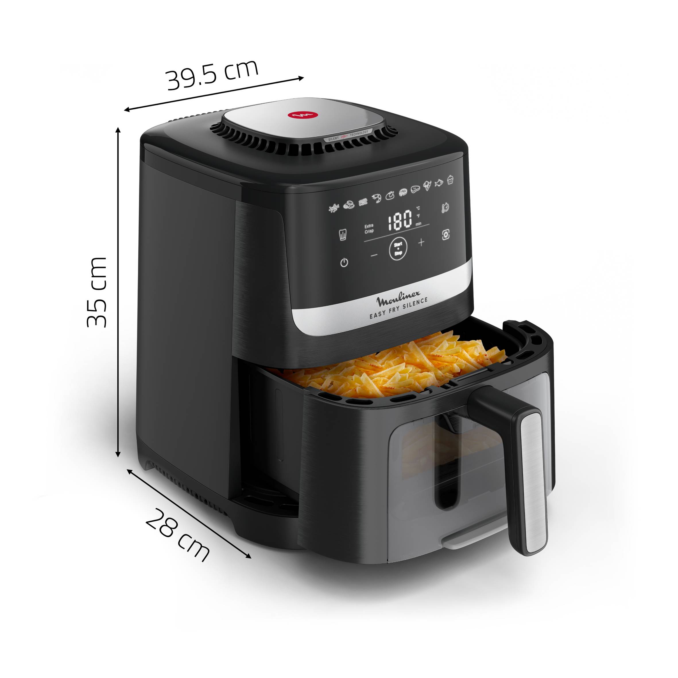 Easy Fry Silence avec hublot de contrôle, air fryer, 5 L, Technologie Silent, Noir