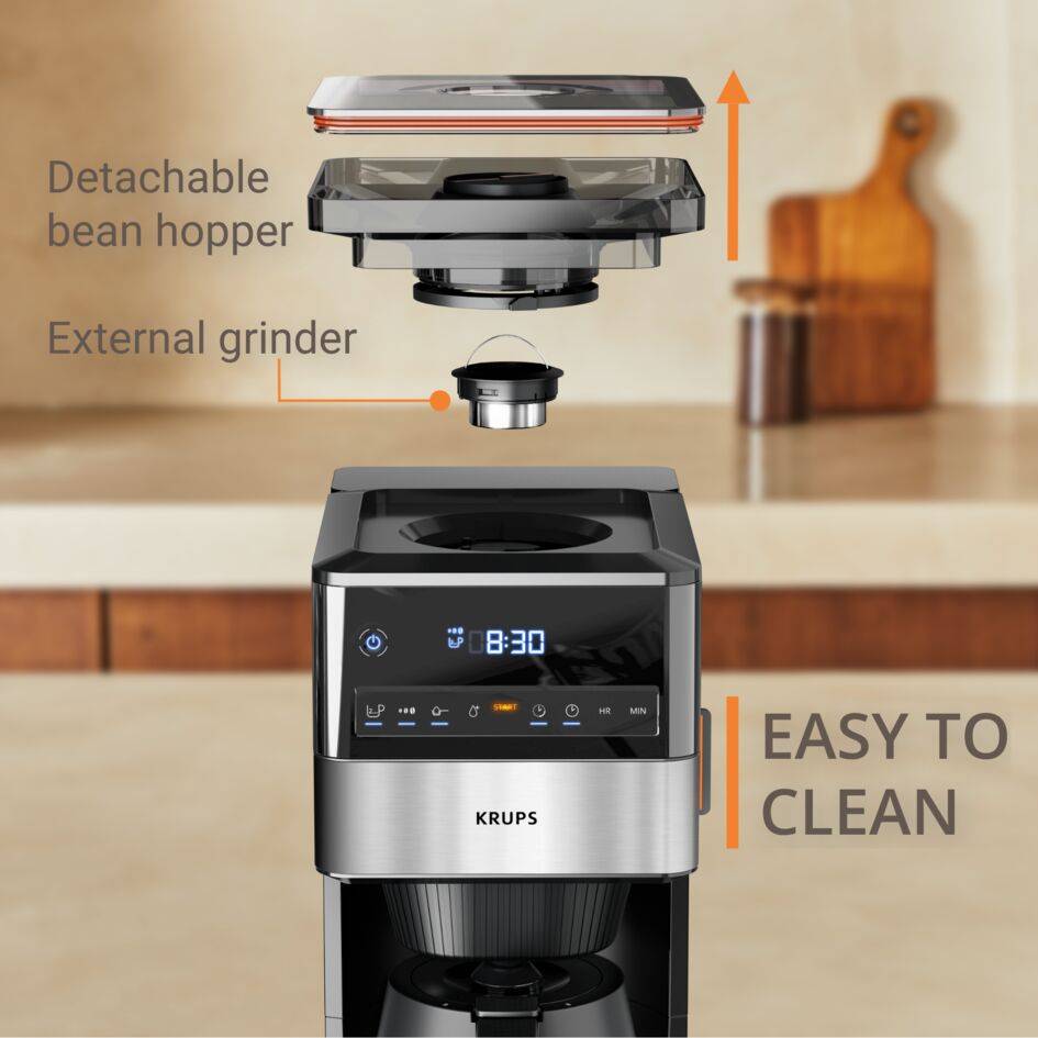 Grind Aroma XL, filterkoffiezetapparaat, verwijderbare kegelvormige koffiemolen, thermoskan