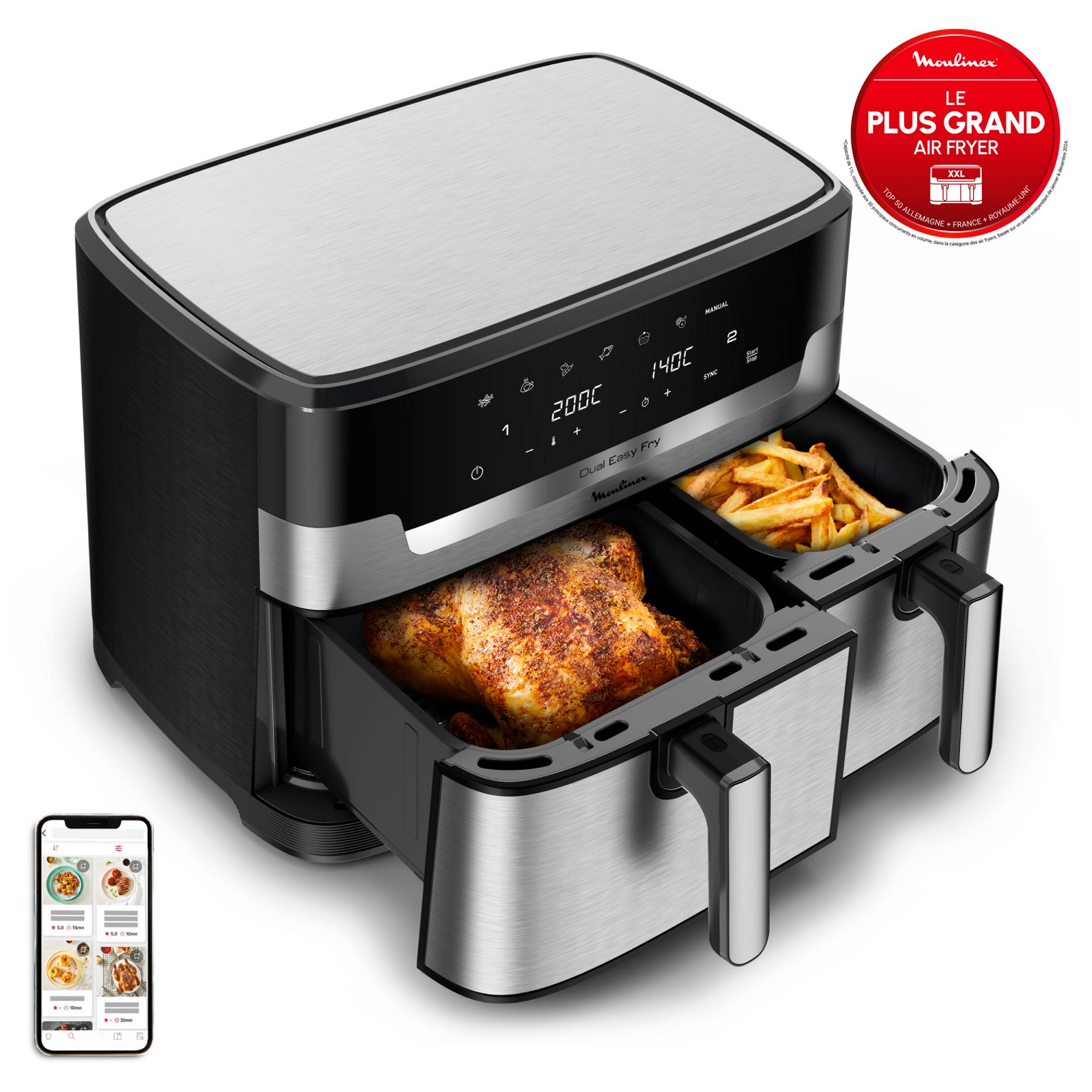Dual Easy Fry XXL, Double air fryer XXL, Cuisson synchronisée, 11 L, 8 personnes et +