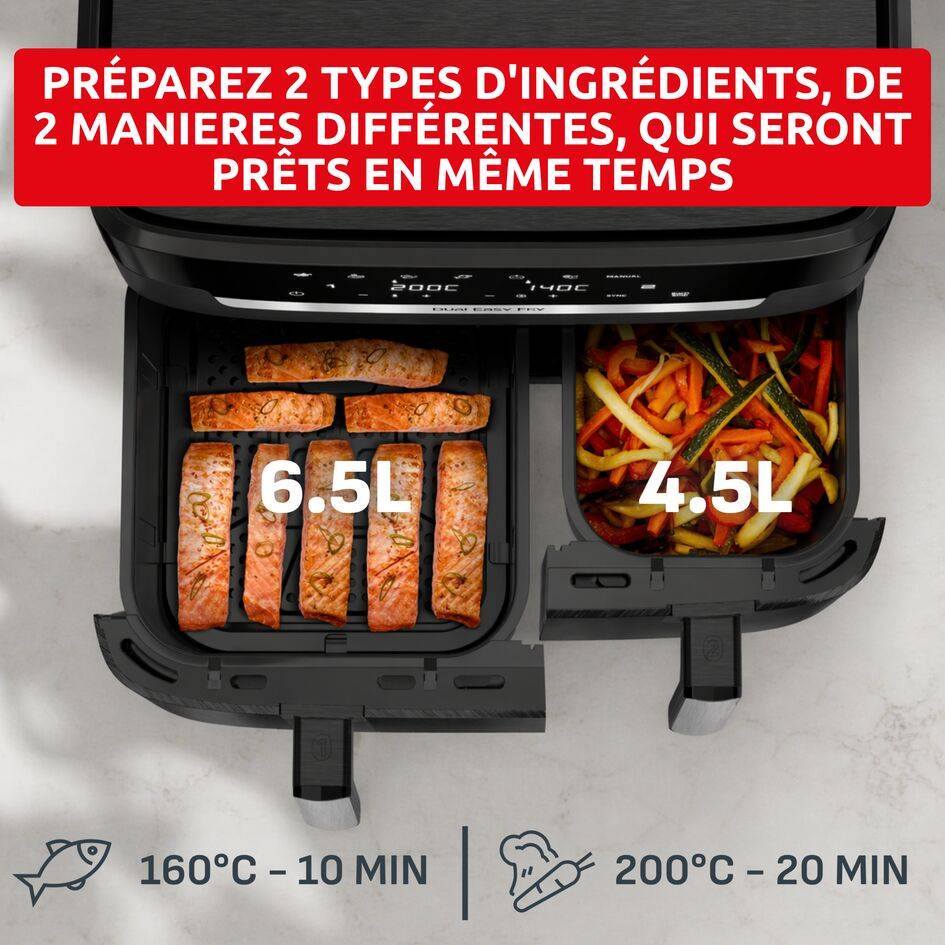 Ever Fry XXL Dual, Double air fryer, Cuisson synchronisée, Capacité de 11&nbsp;L