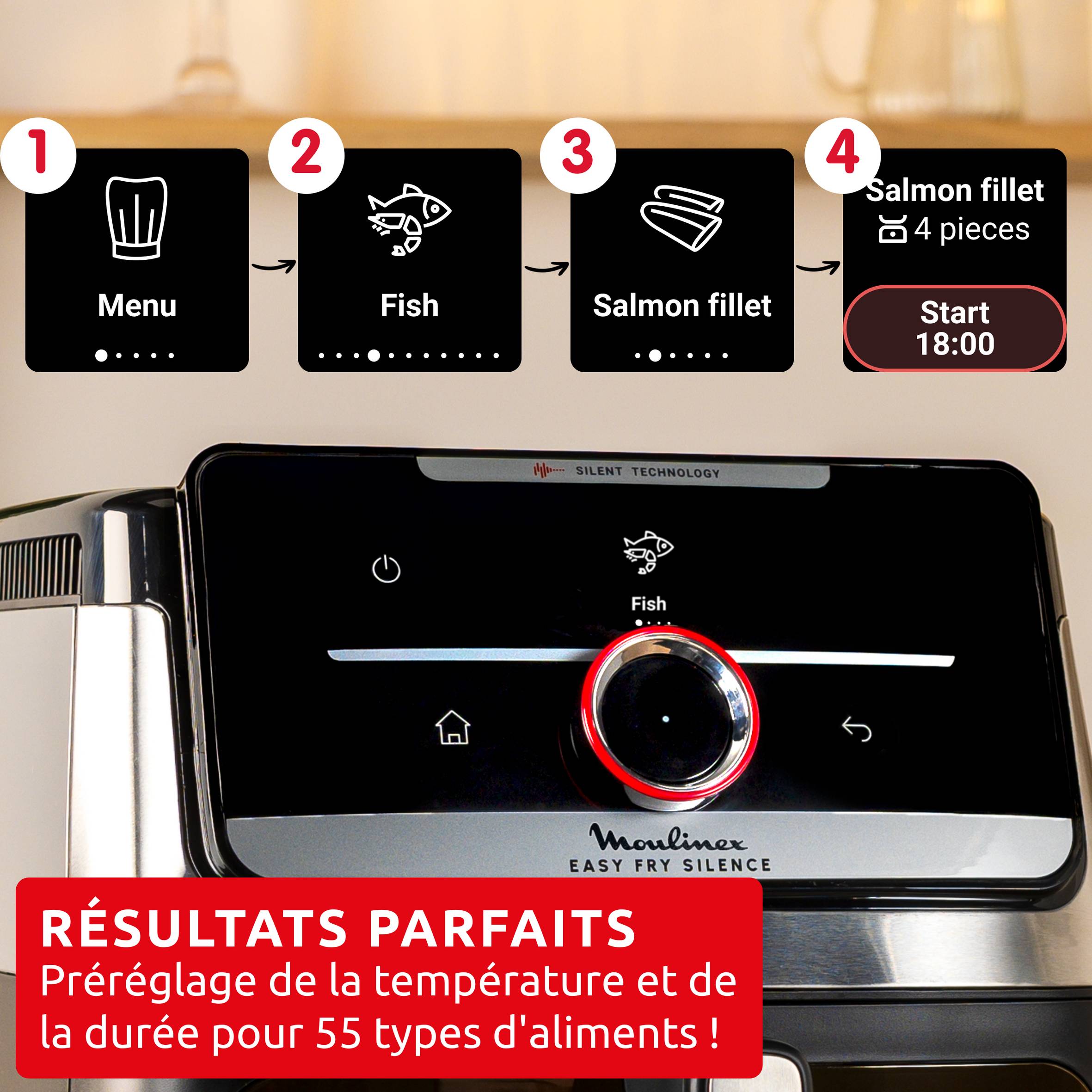 Easy Fry Smart & Silence XXL EZ876DF0 Air fryer - Smart Assist - 7L - Technologie Silencieuse