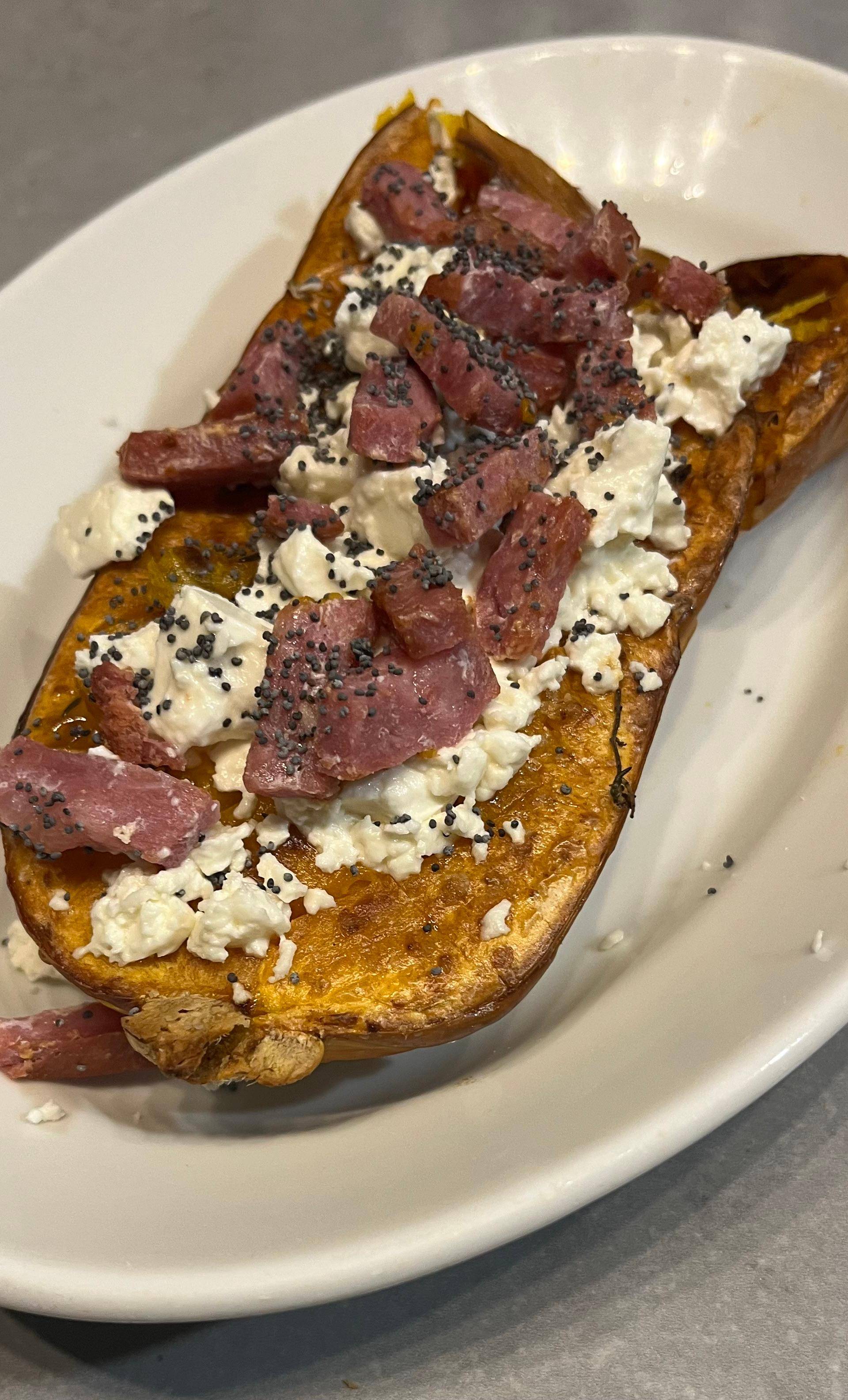 Butternut fêta lardons - Recepten Dual EasyFry&Grill | Moulinex