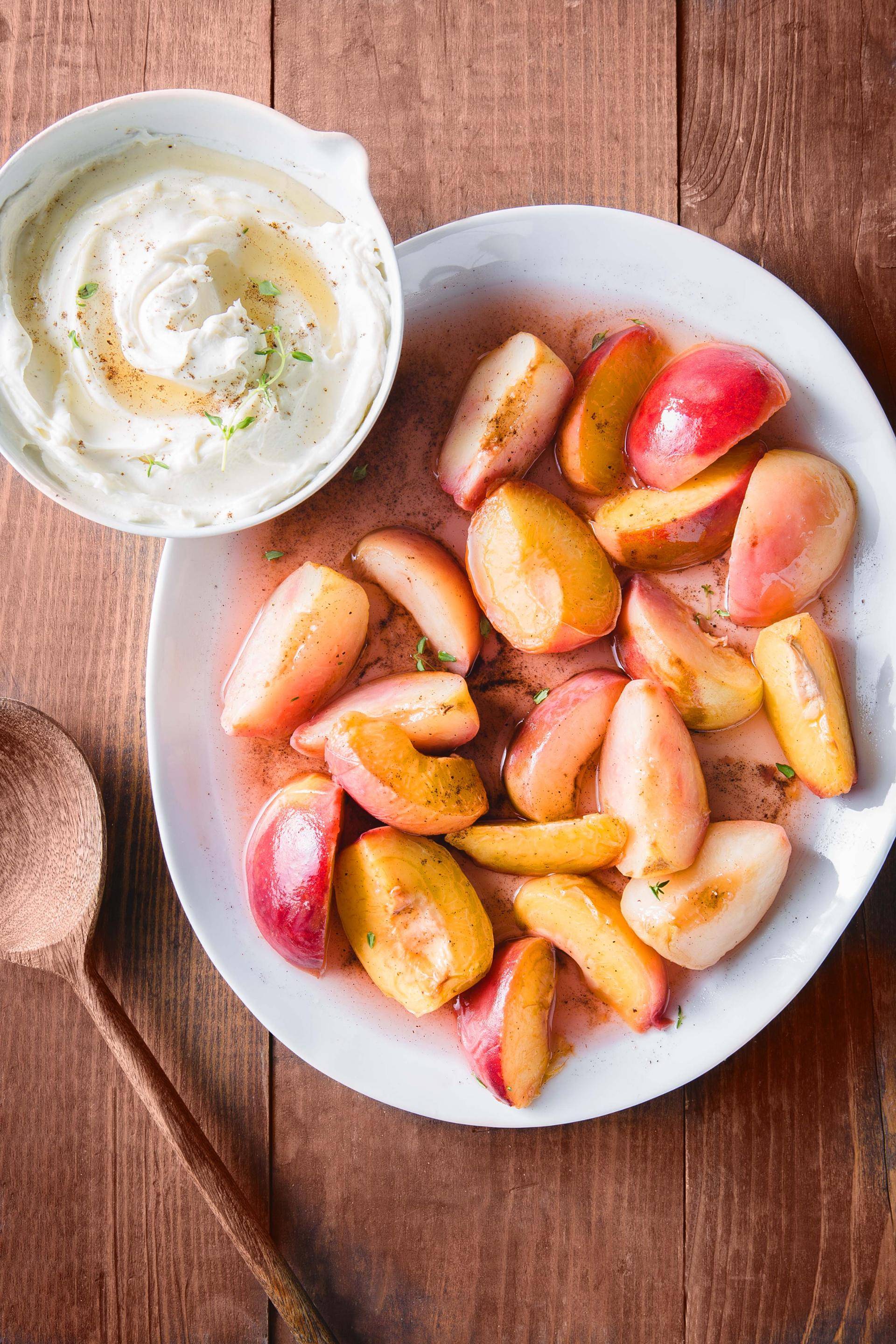 Pêches à la vanille et crème mascarpone - Recepten Cuiseur vapeur | Moulinex