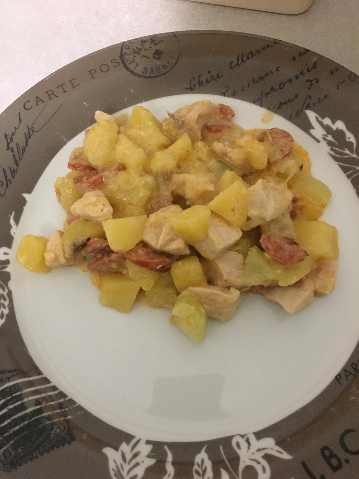 Pommes de terres fondantes, courgettes poulet et chorizo - Recette Cookeo | Moulinex