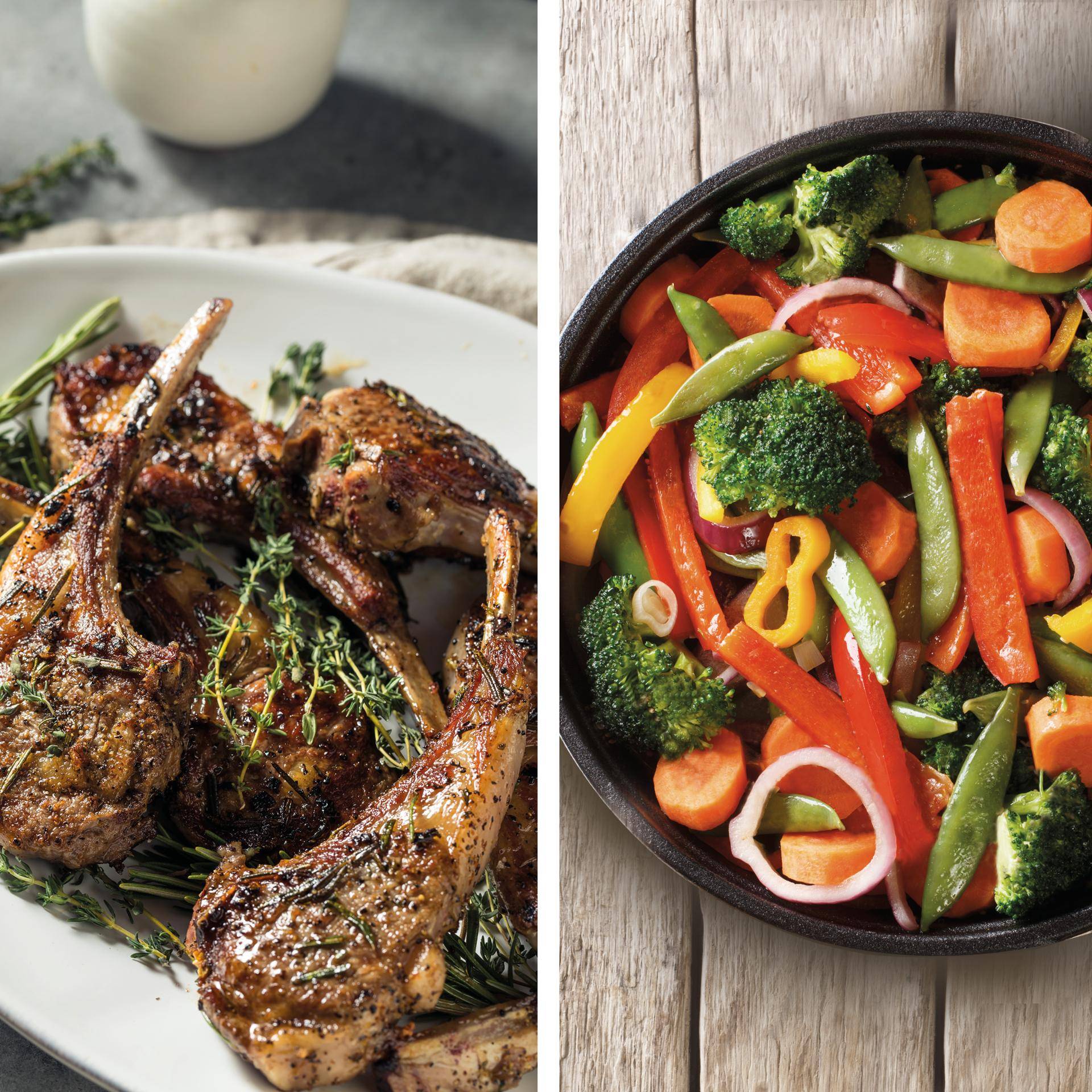 Lamskoteletjes en geroosterde groenten - Recepten Dual EasyFry&Grill | Moulinex