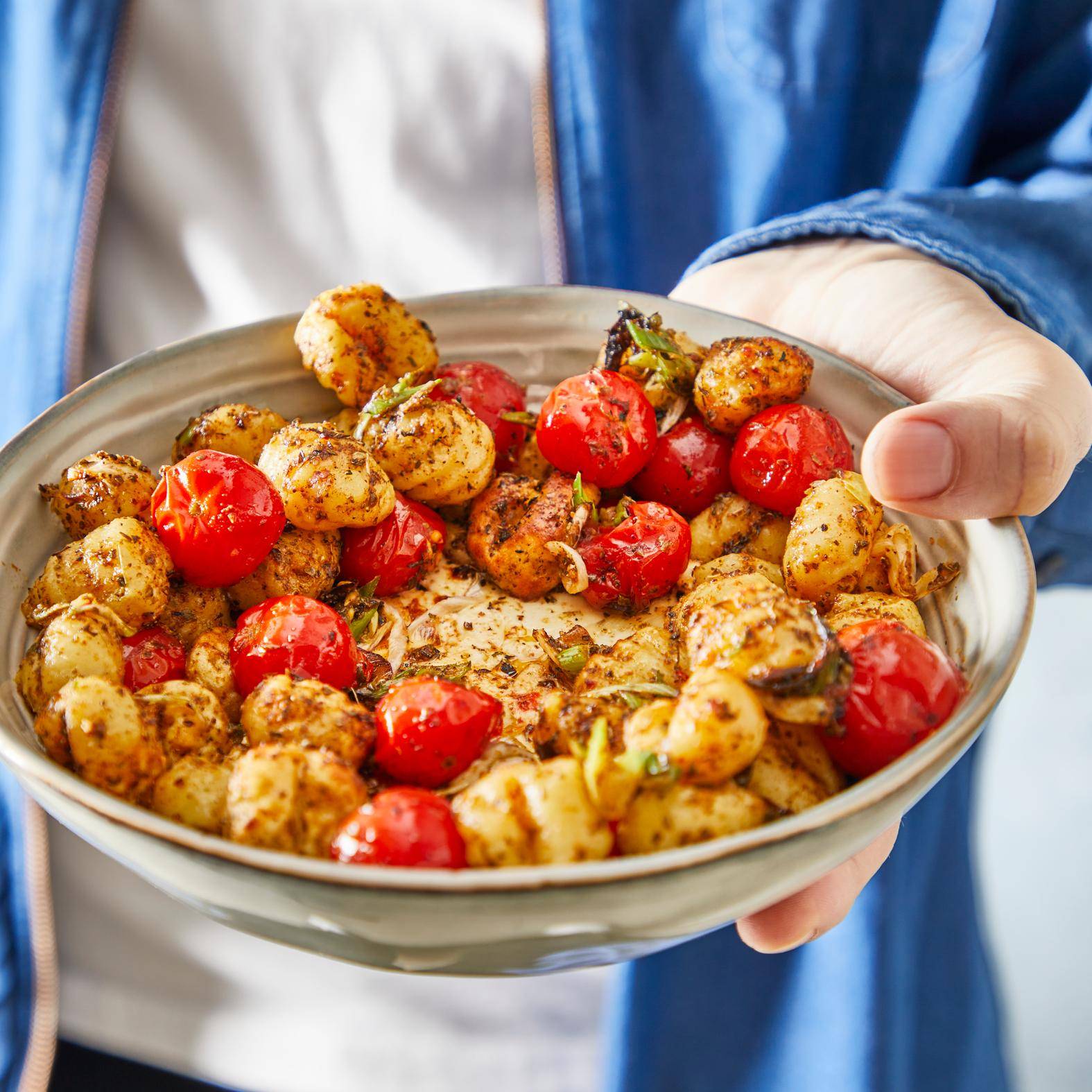 Gnocchis croustillants, féta et tomates cerises - Recette Easy Fry Compact | Moulinex