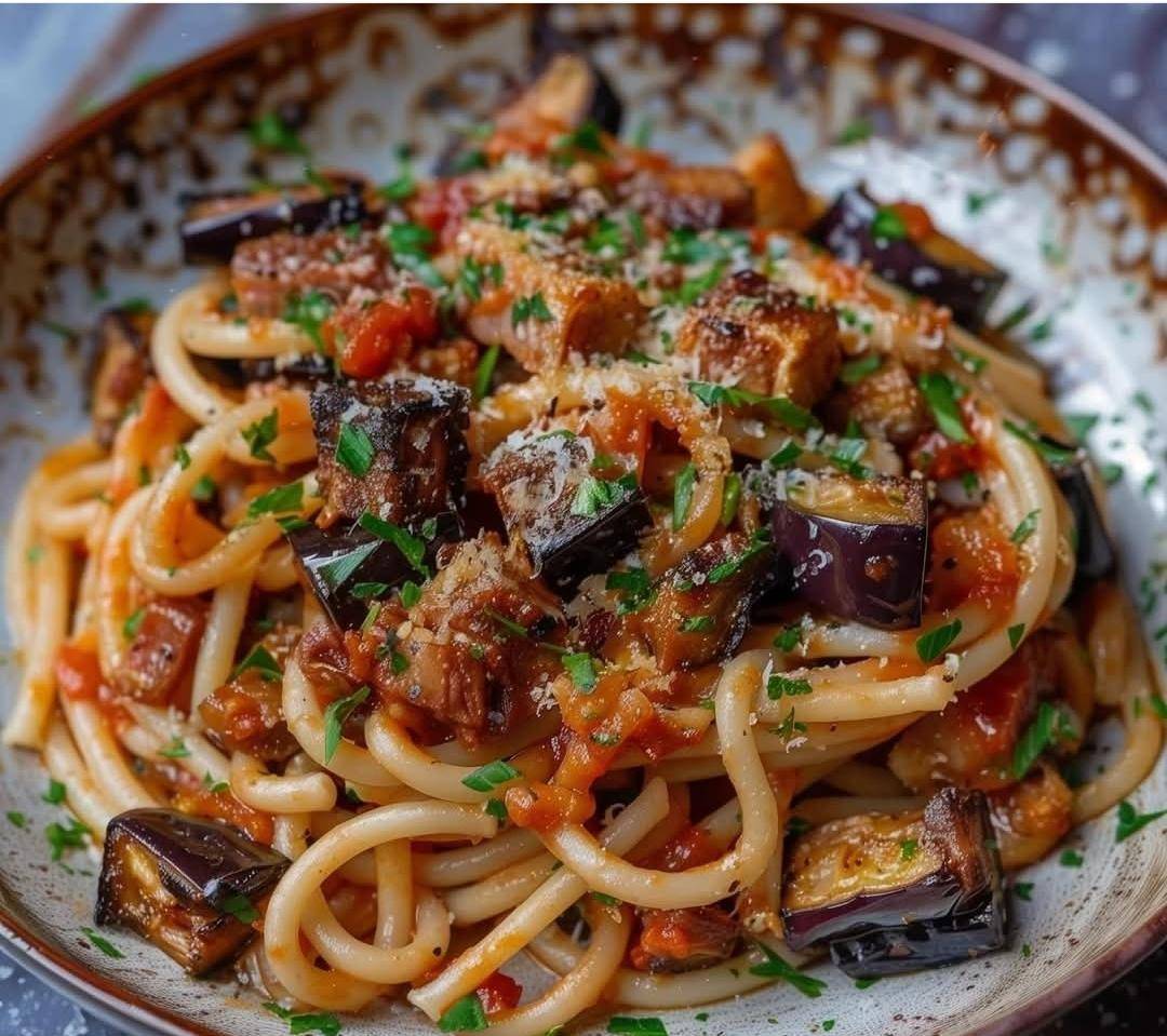 Linguine lardons et aubergine - Recette Cookeo | Moulinex