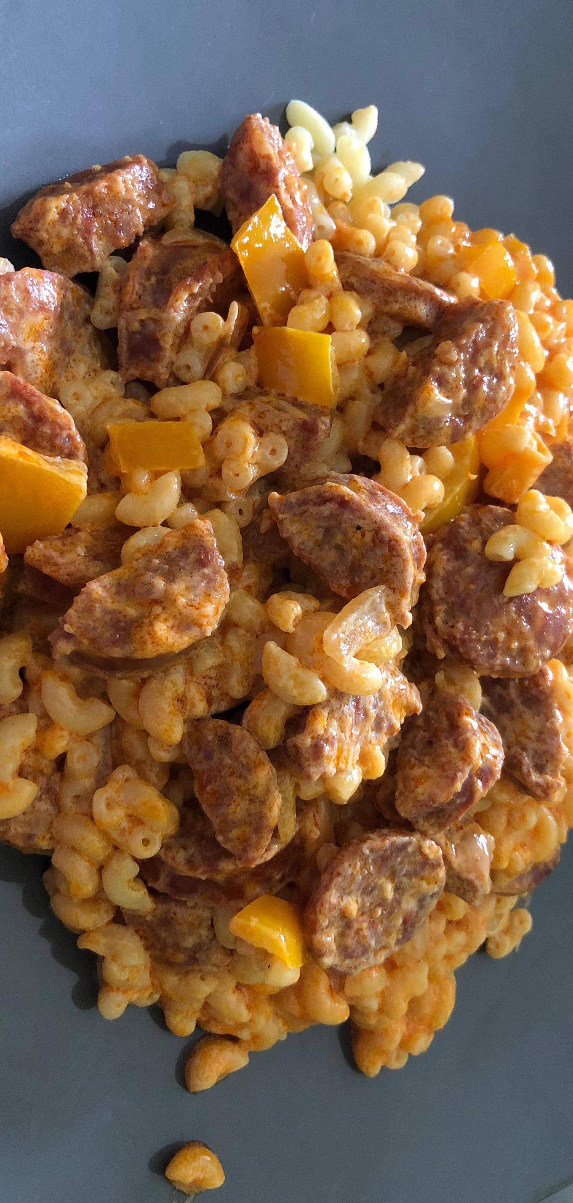 Pâtes chorizo poivrons - Recette Cookeo | Moulinex