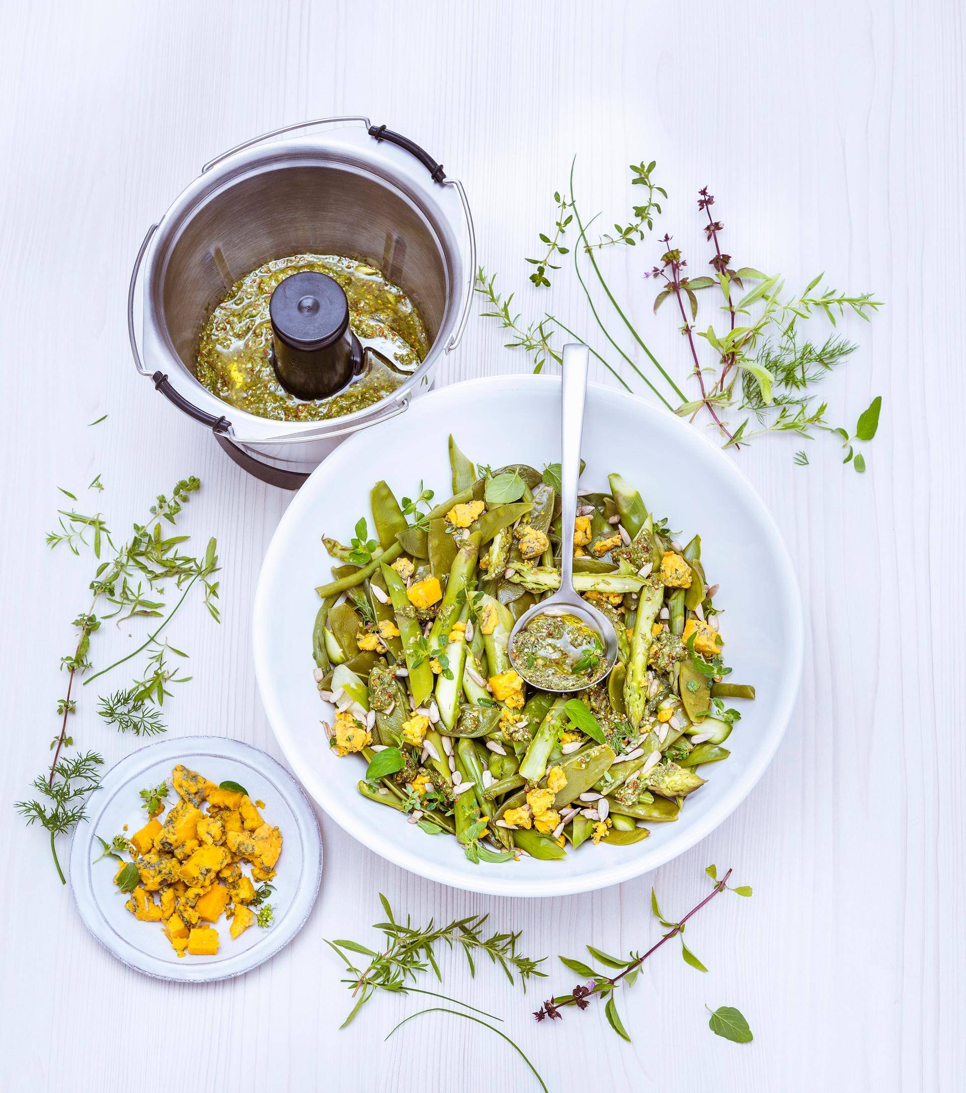 Salade de légumes toute verte et vinaigrette aux herbes - Recepten Companion | Moulinex