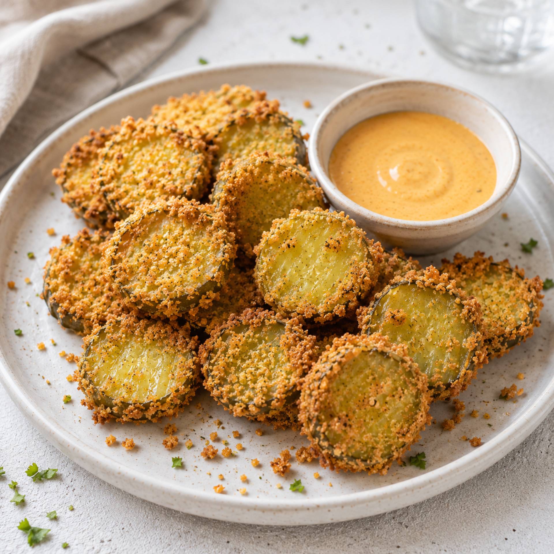Gefrituurde augurkschijfjes met cheddardip - Recepten Crisp&Go 3P | Moulinex