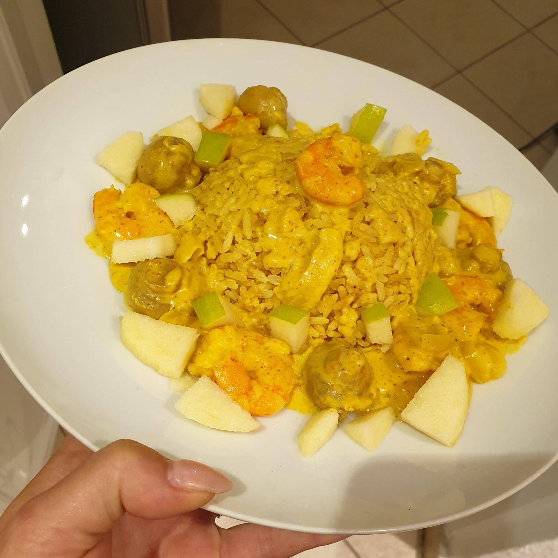 Crevettes curry coco pomme granny et son riz - Recepten Cookeo | Moulinex