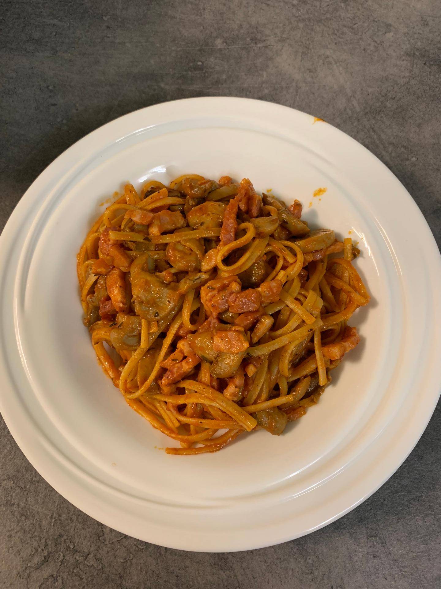 One pot Linguine sauce tomates lardons & champignons - Recepten Cookeo | Moulinex