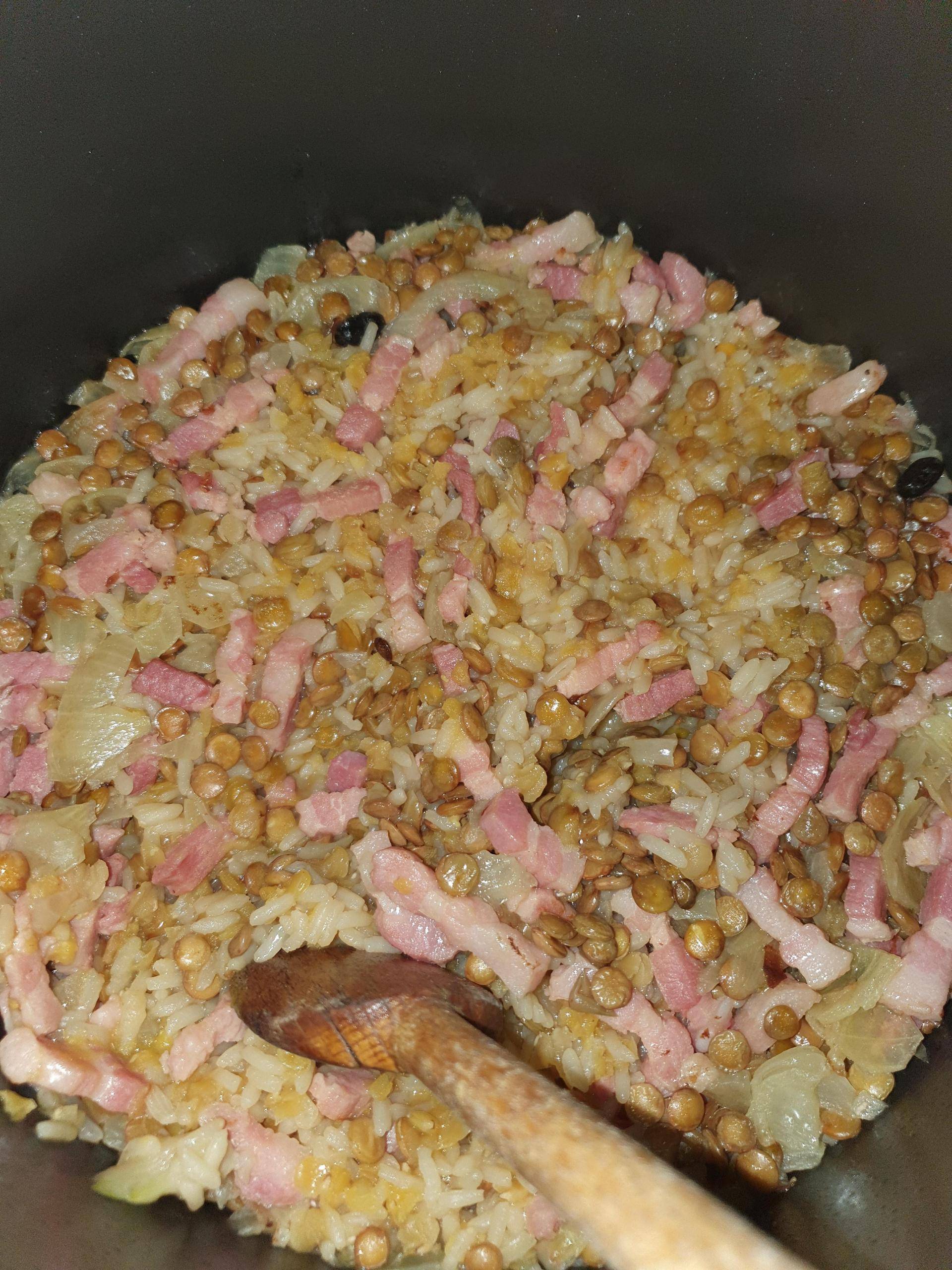 Mélange riz et lentilles corail aux lardons - Recepten Cookeo | Moulinex