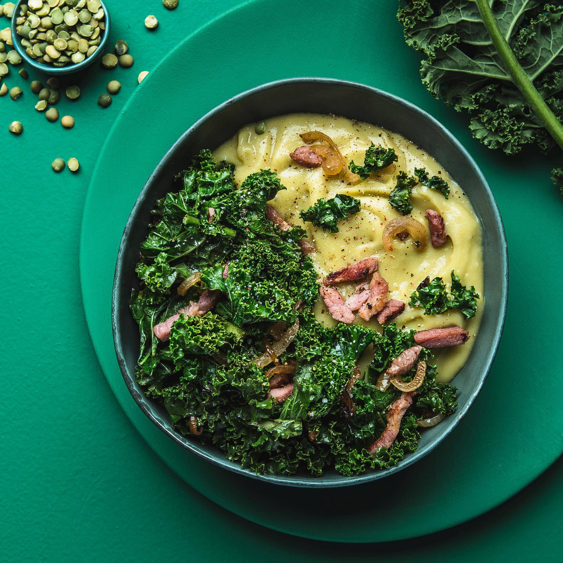 Purée de pois au kale sauté - Recepten Cookeo | Moulinex