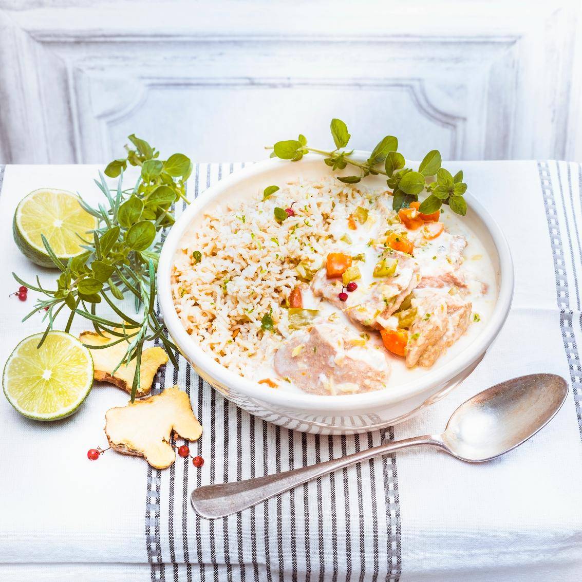 Blanquette de veau au citron vert, gingembre et riz complet - Recette Companion | Moulinex