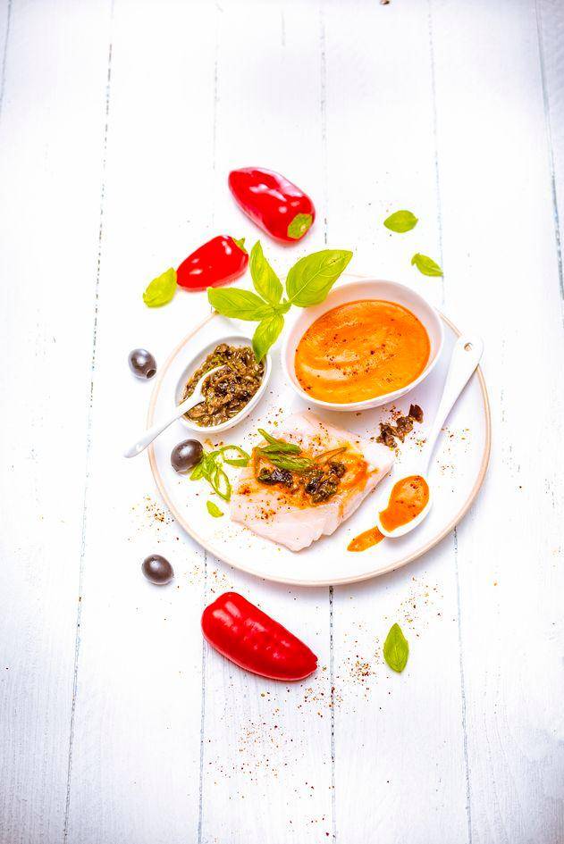 Coulis de poivrons au vinaigre balsamique et concassé d'olives noires au basilic - Recette Perfectmix Cook | Moulinex