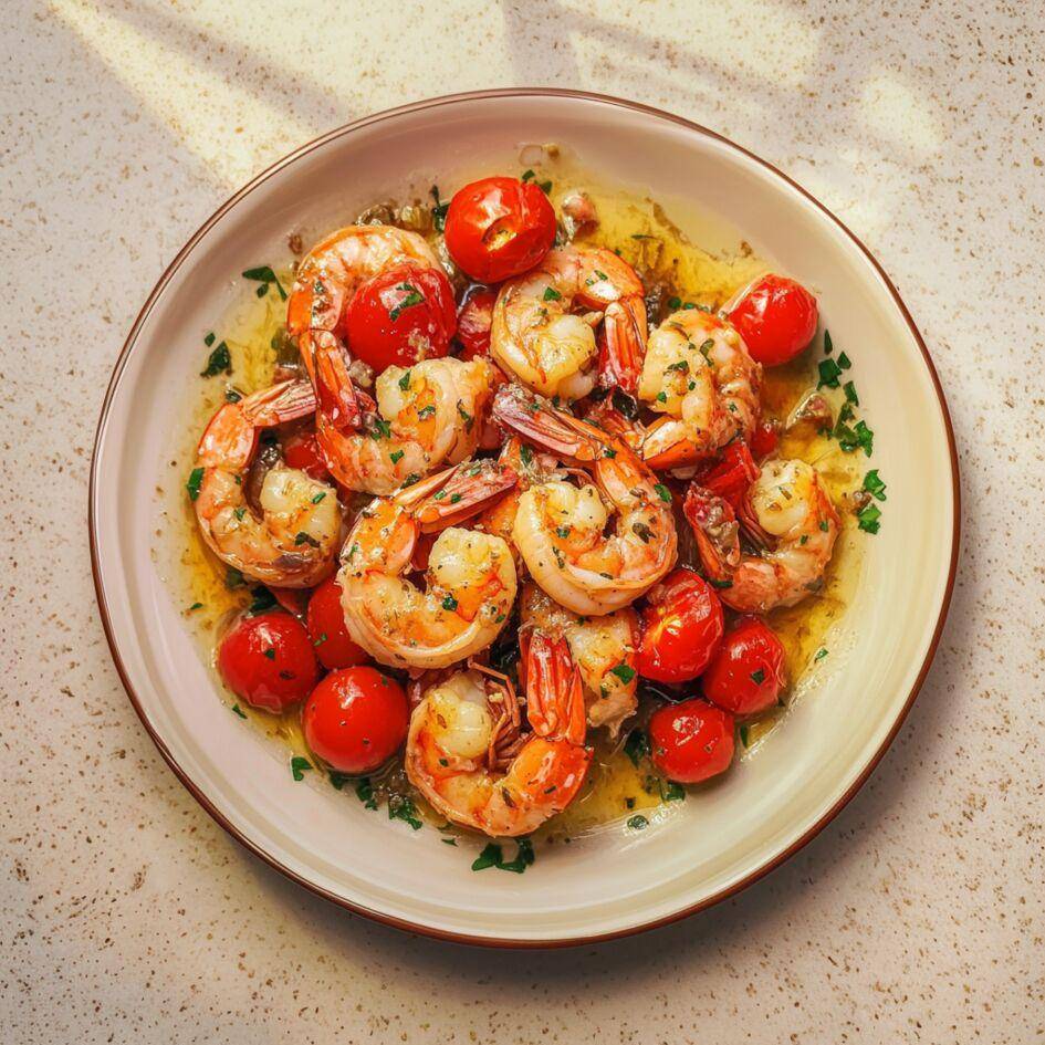 Gebakken gamba's met knoflook en kerstomaten - Recepten Cookeo Infinity Autostir | Moulinex