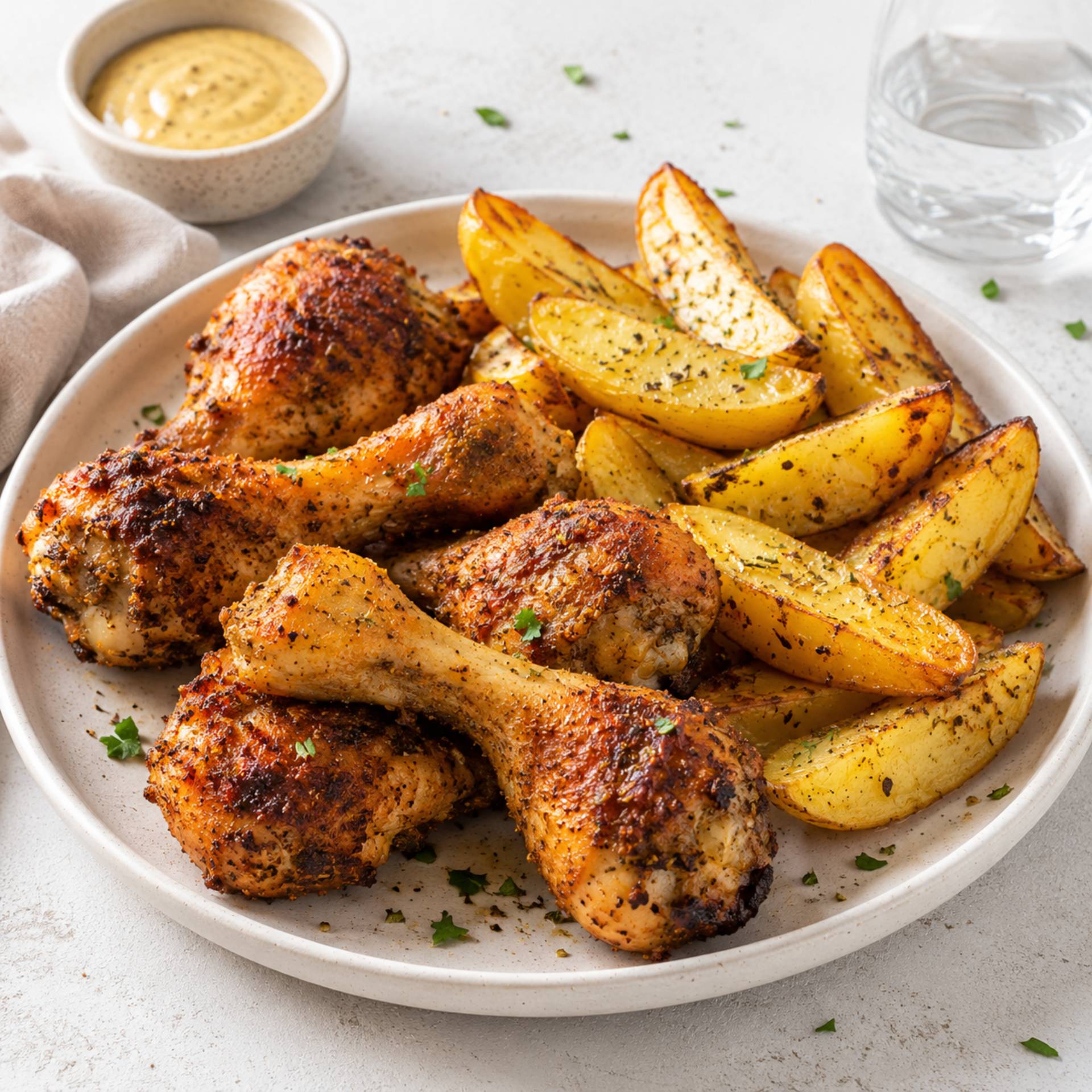 Pilons de poulet et potato wedges - Recette Crisp&Go 3P | Moulinex