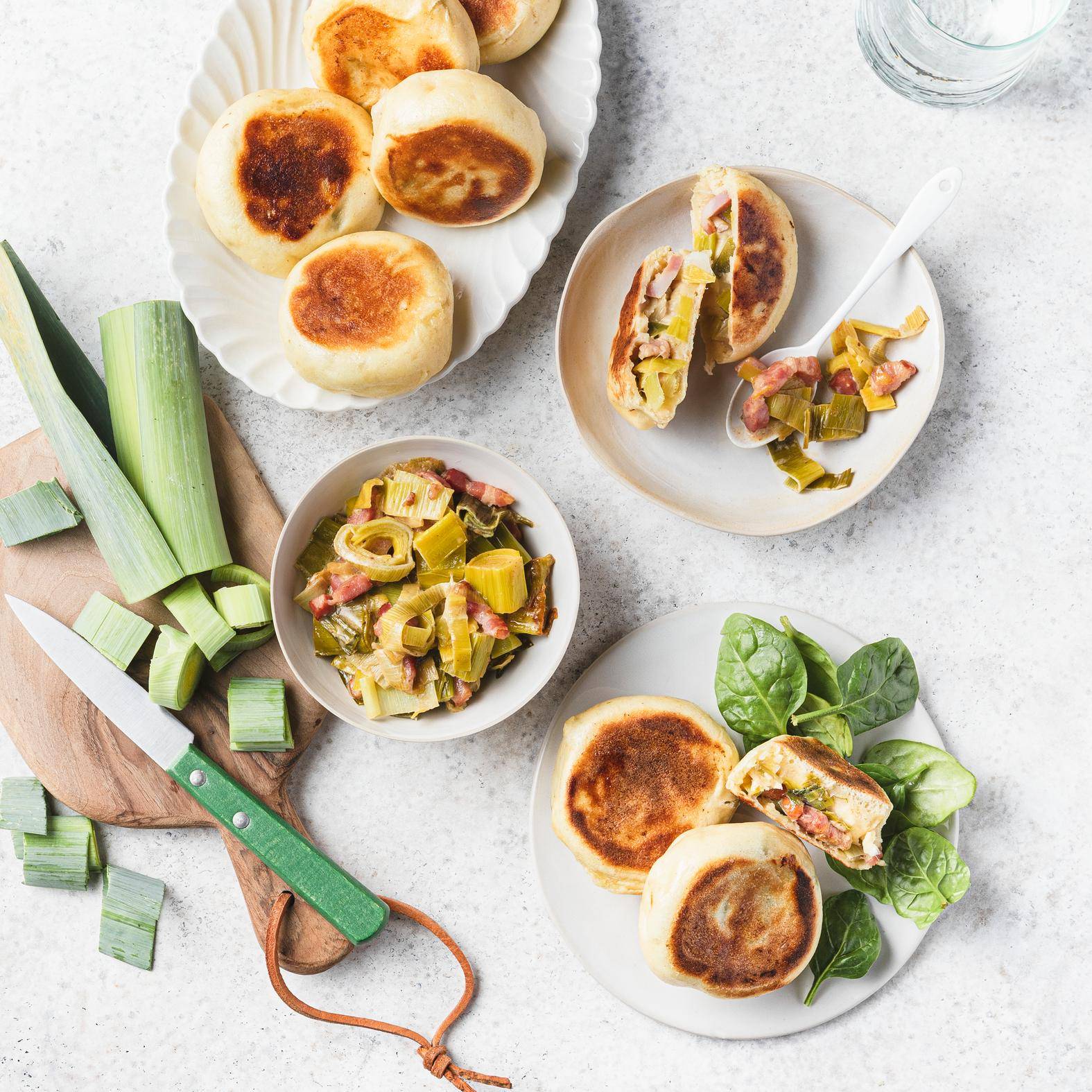 Dampfnudel aux verts de poireaux, aux lardons et au Comté - Recette Companion | Moulinex