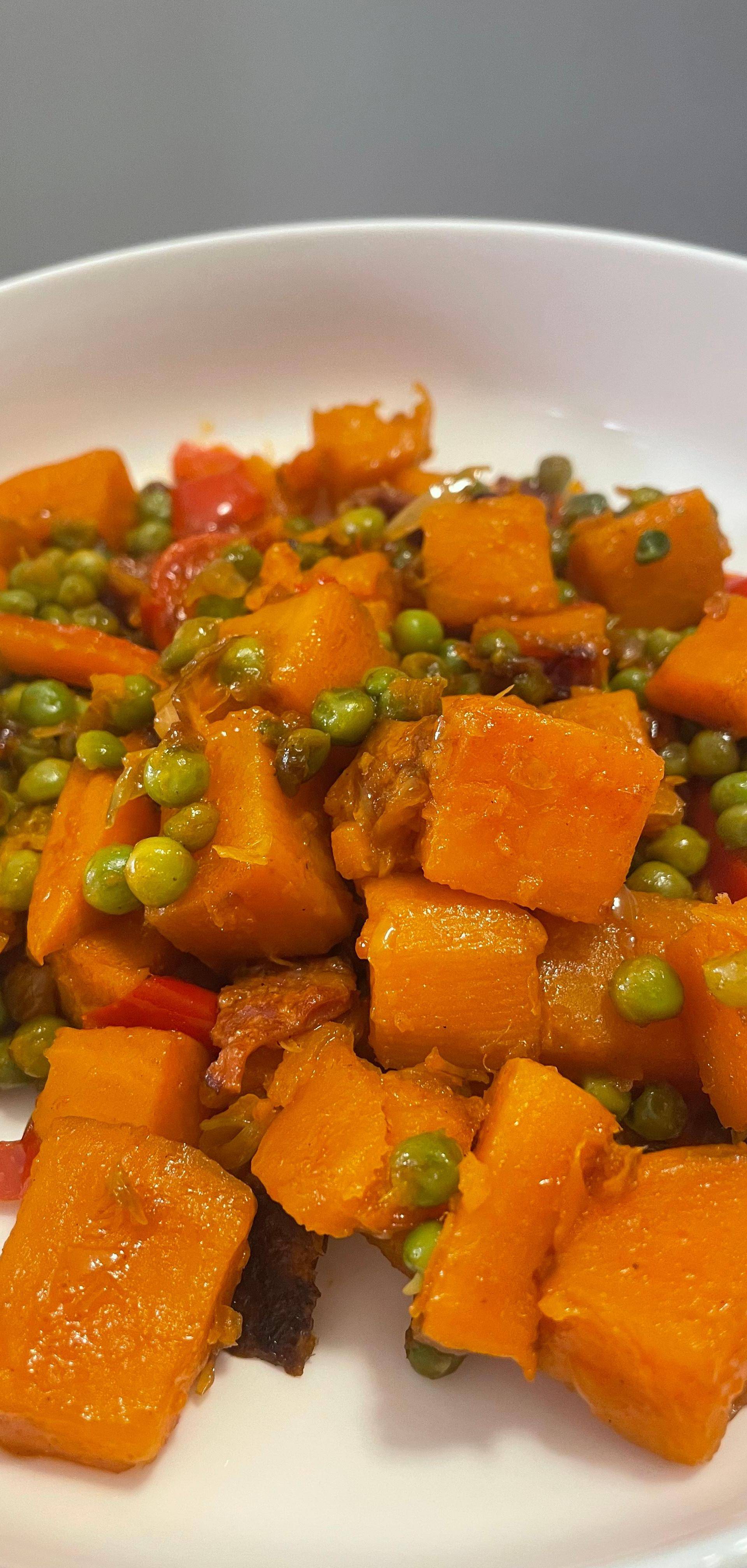 Patates douces au poivron, chorizo, petit pois - Recette Cookeo | Moulinex