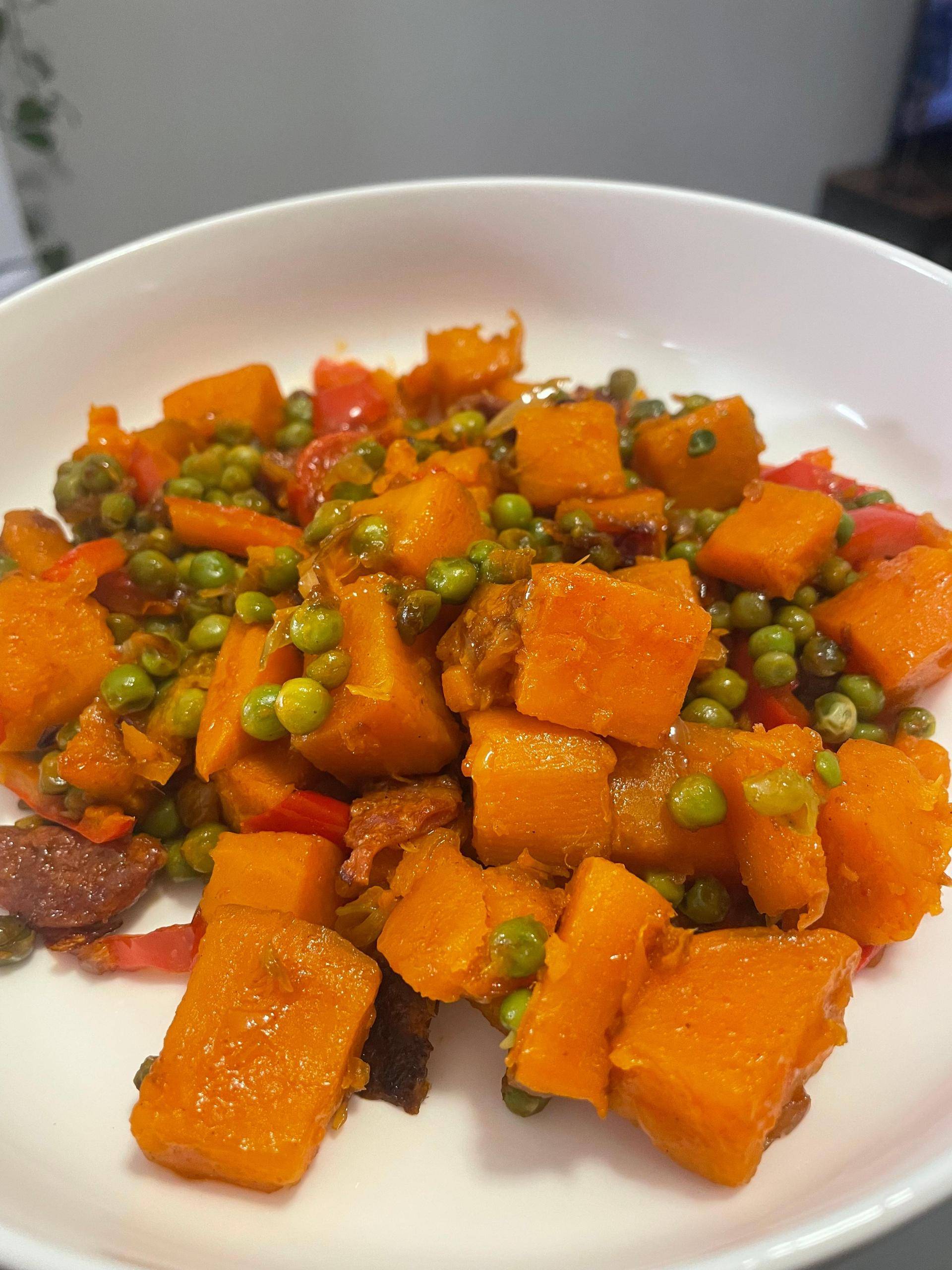 Patates douces au poivron, chorizo, petit pois - Recette Cookeo | Moulinex