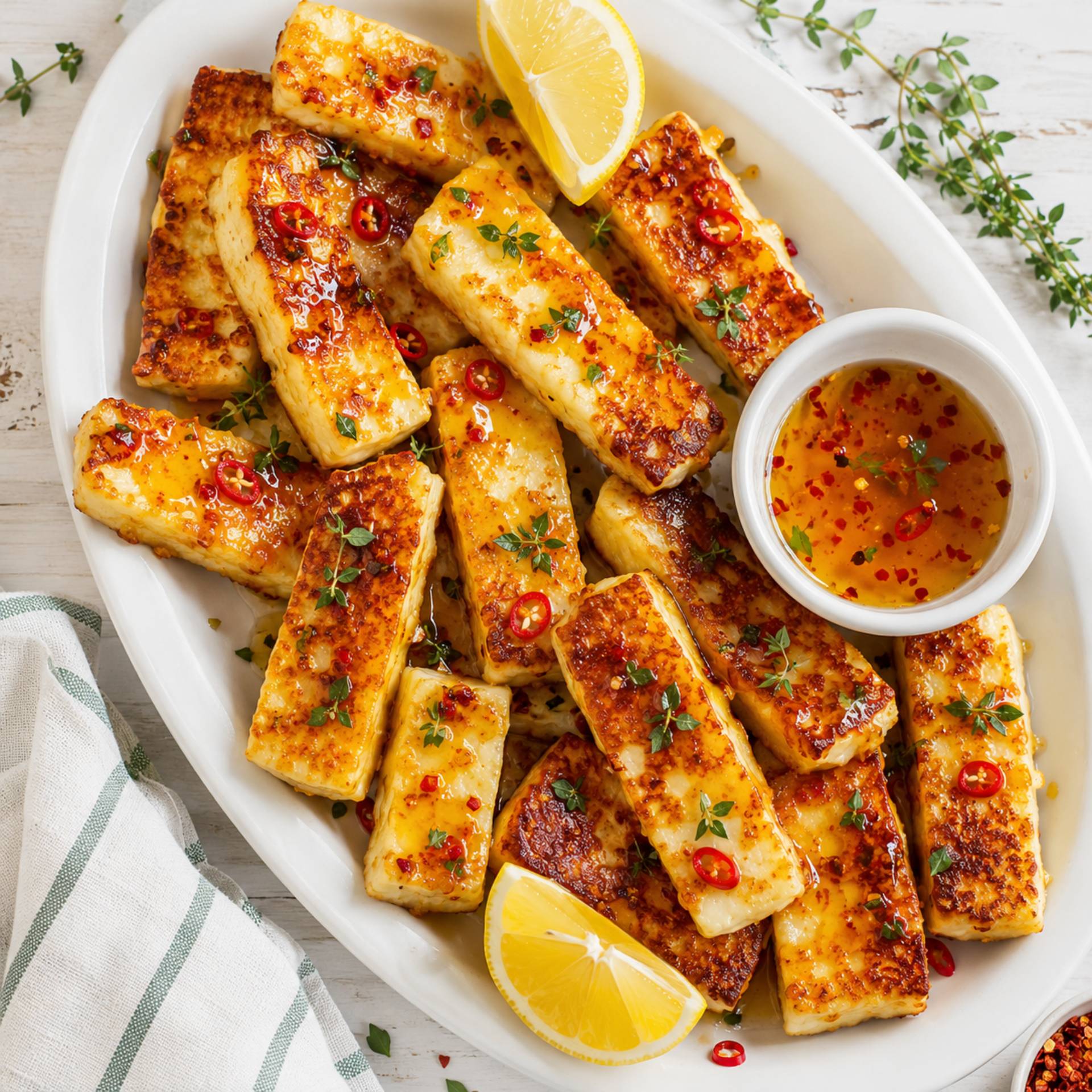 Halloumi croustillant, sauce miel citron piment - Recette Ever Fry Dual Flex | Moulinex
