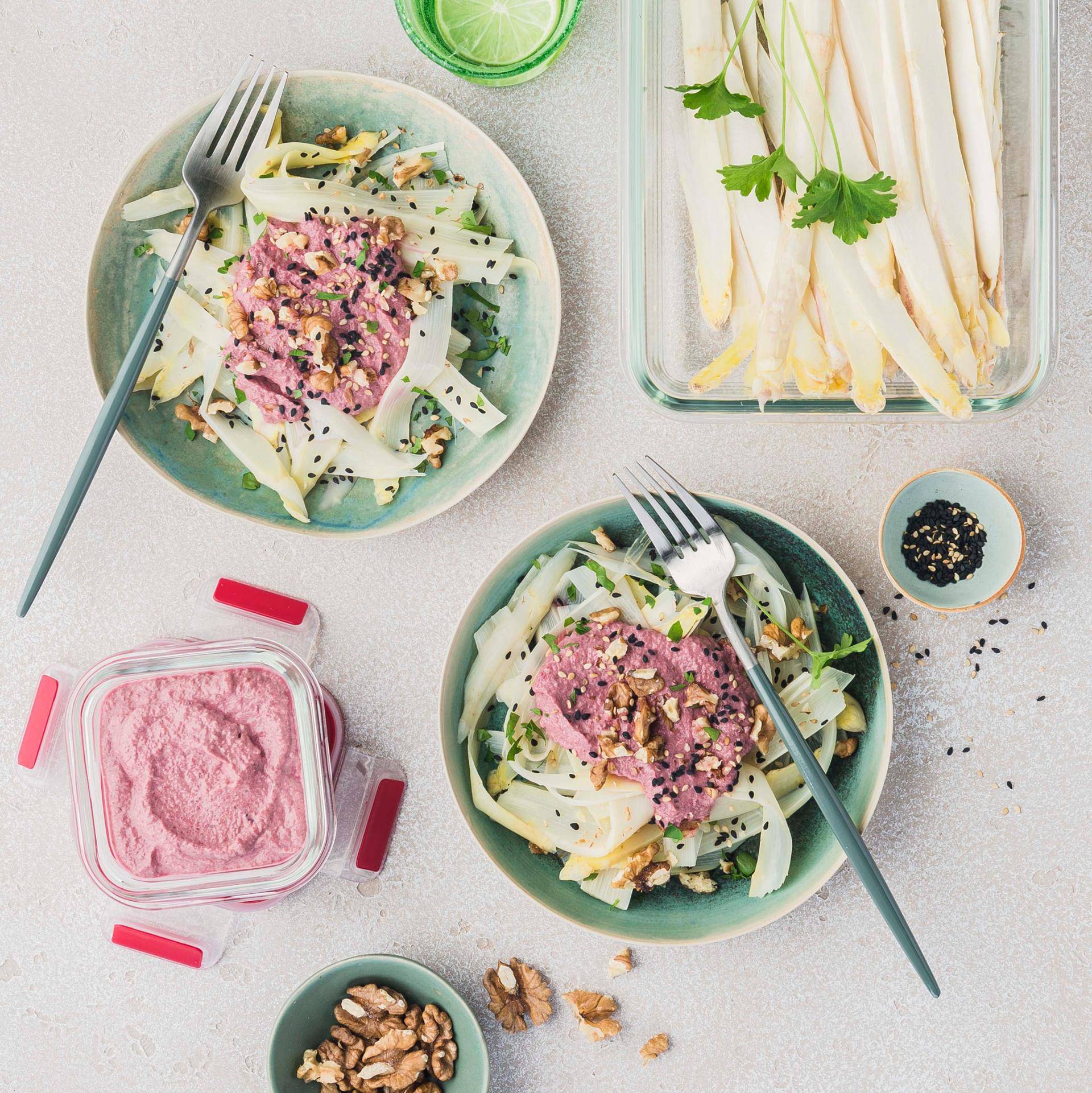 Tagliatelles d'asperges à la crème de betterave - Recette Companion | Moulinex
