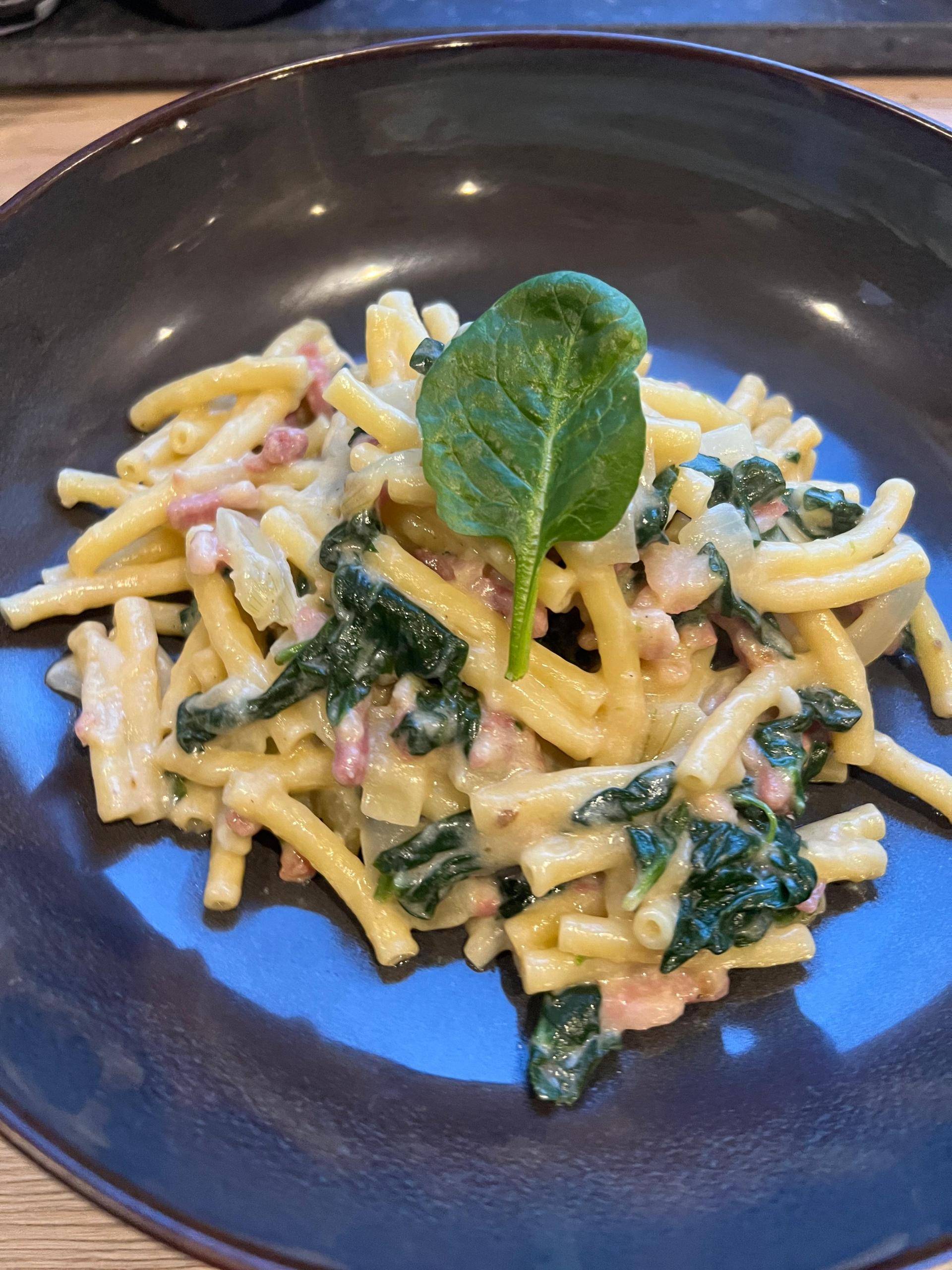 Pâtes aux épinards et lardons - Recette Companion Connect | Moulinex