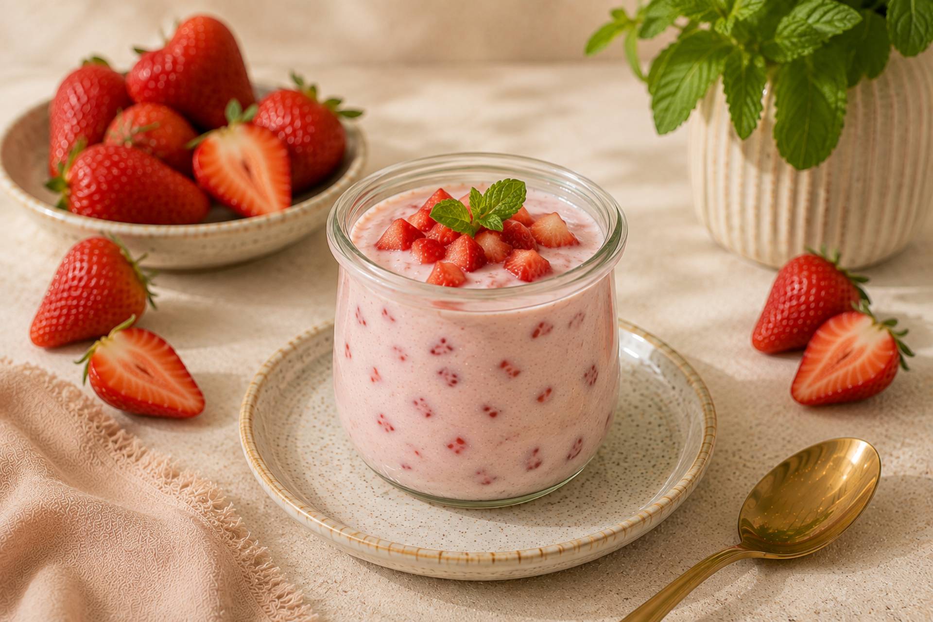 Yaourt glacé fraise-menthe - Recette Freezi | Moulinex
