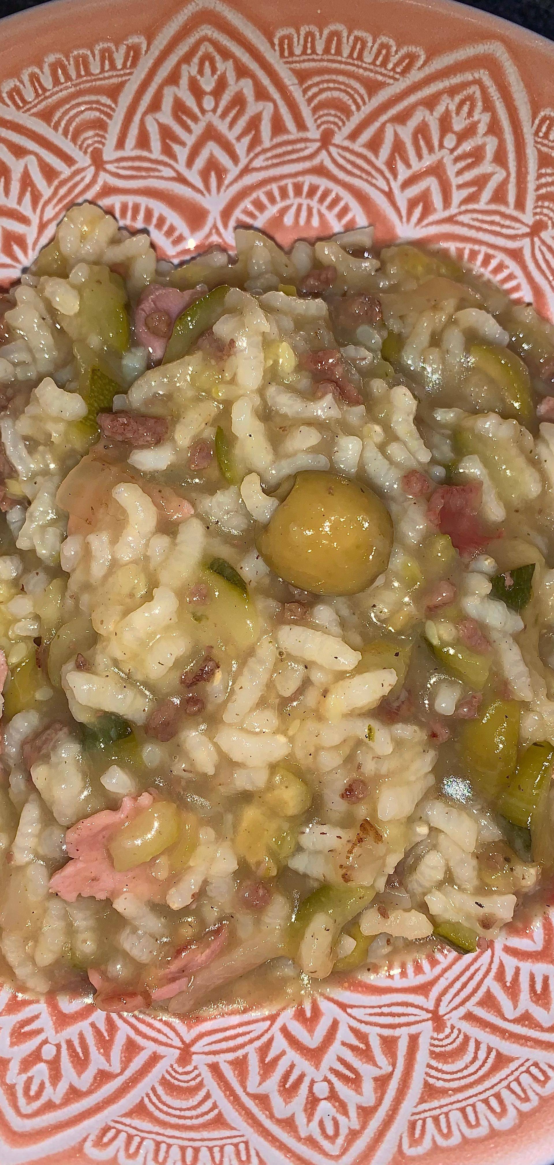 Risotto courgette ,viande hachée, lait de coco, jambon, olive - Recette Cookeo | Moulinex