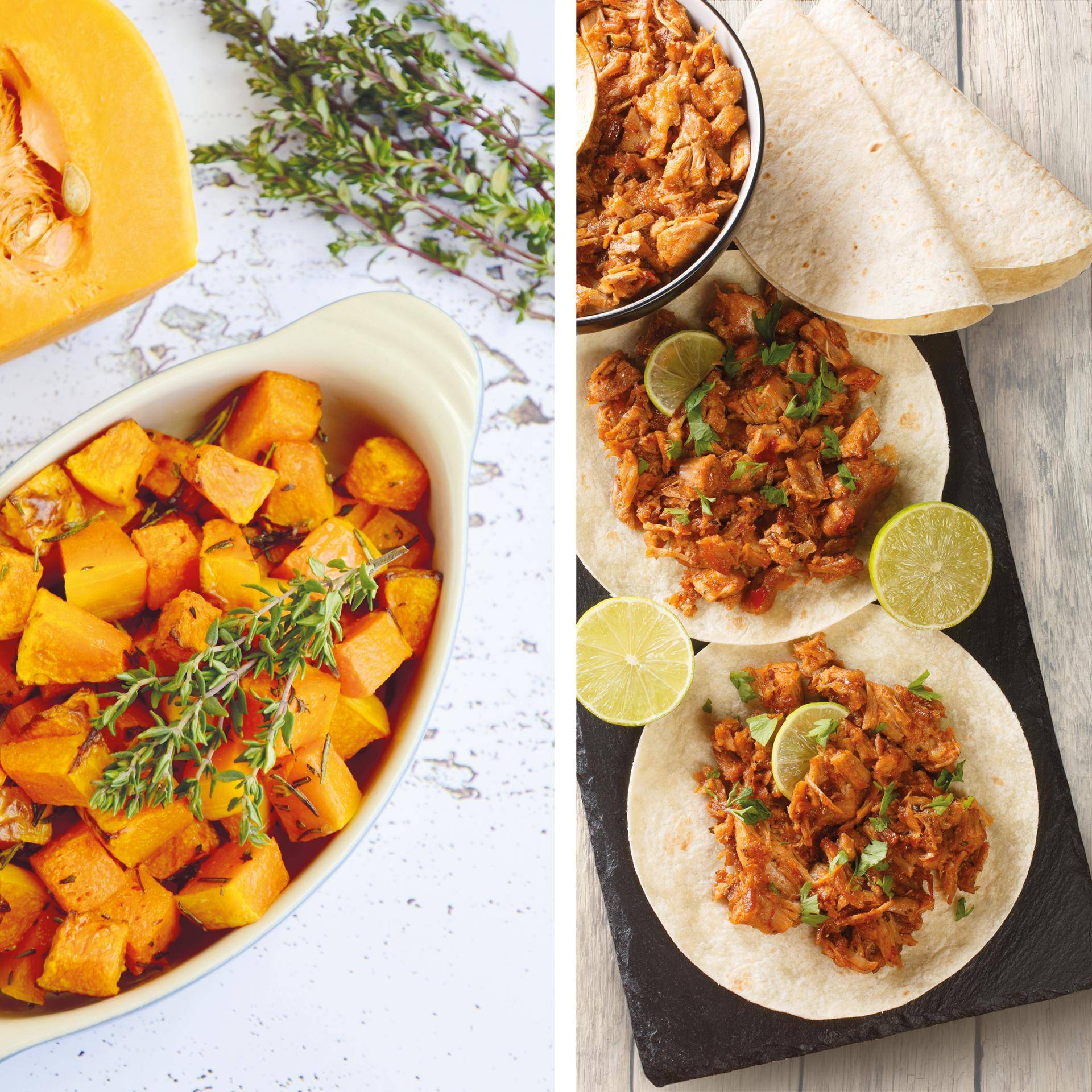 Porc effiloché et dés de butternut - Recette Dual EasyFry&Grill | Moulinex
