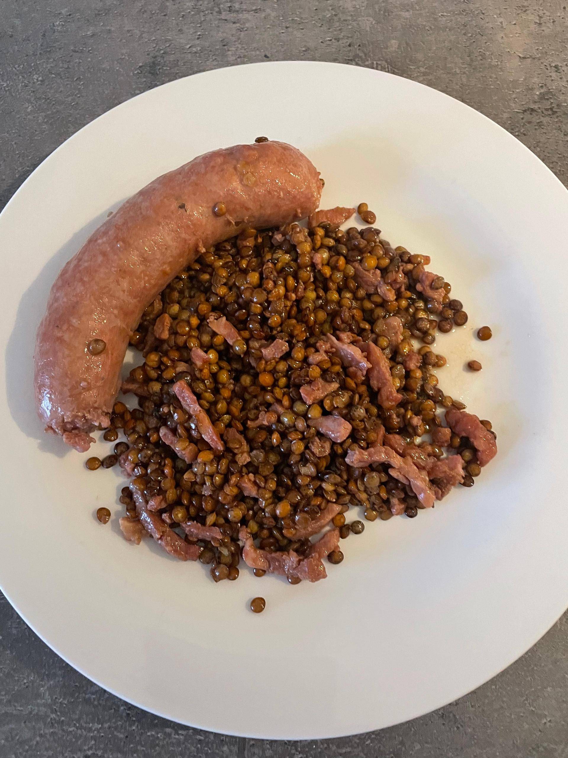 Lentilles blonde de st flour avec saucisses - Recepten Cookeo V3 | Moulinex