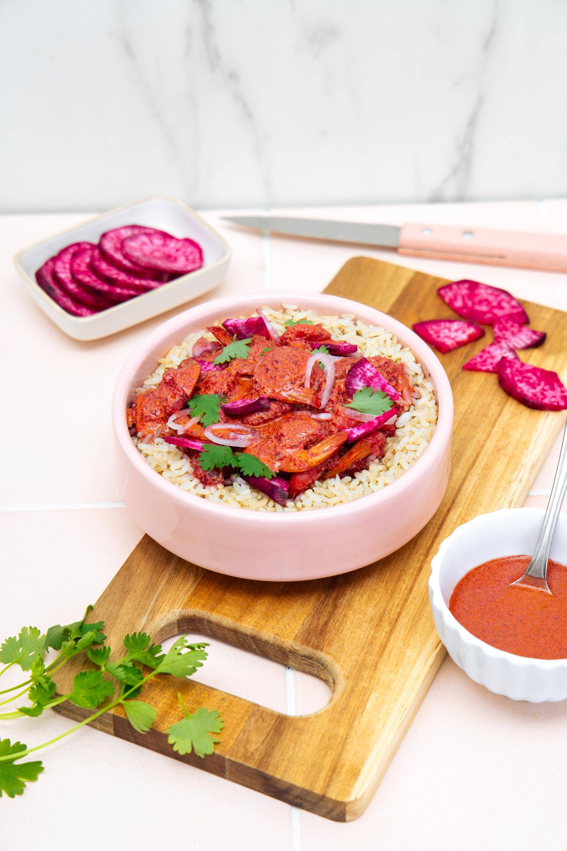 Curry ultra rose, crevettes, coco & betterave - Recepten Cookeo Infinity 16in1 | Moulinex
