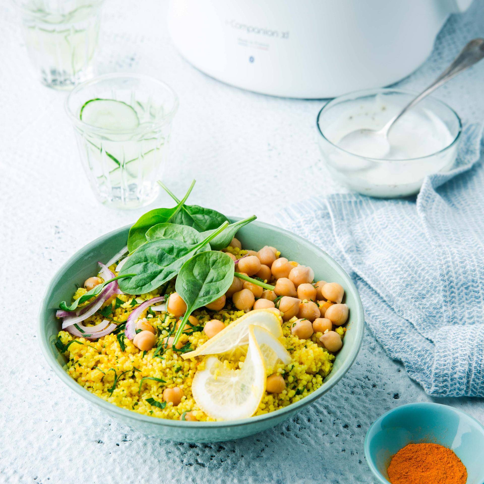 Couscous express, curcuma, persil et pois chiches - Recette Companion | Moulinex
