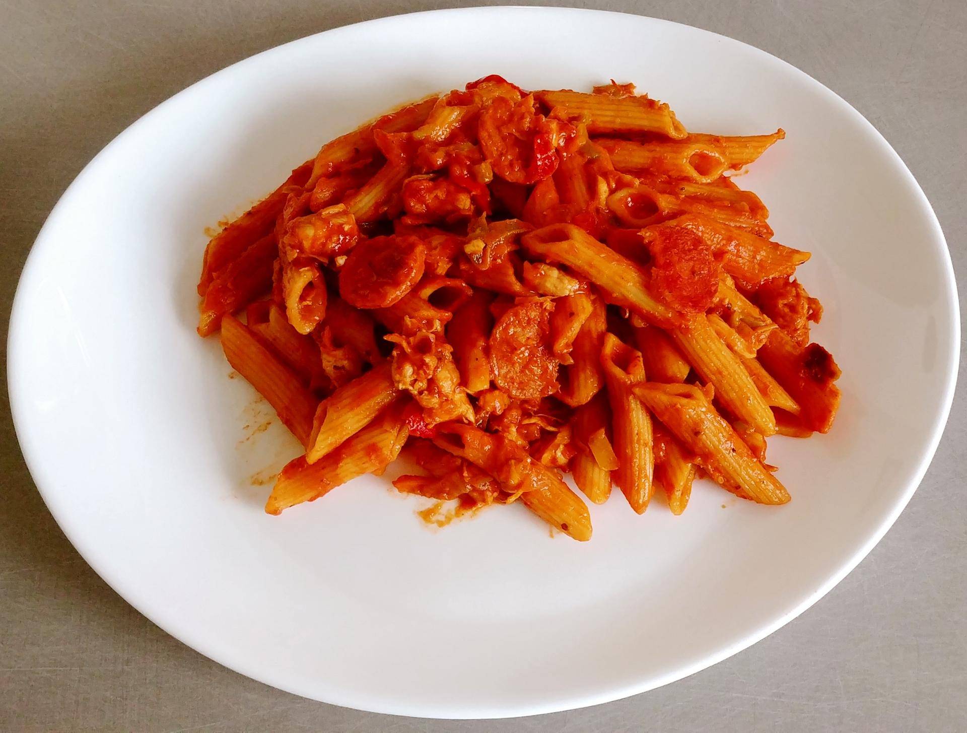 Pâtes aux poulet, poivron et chorizo - Recepten Cookeo | Moulinex