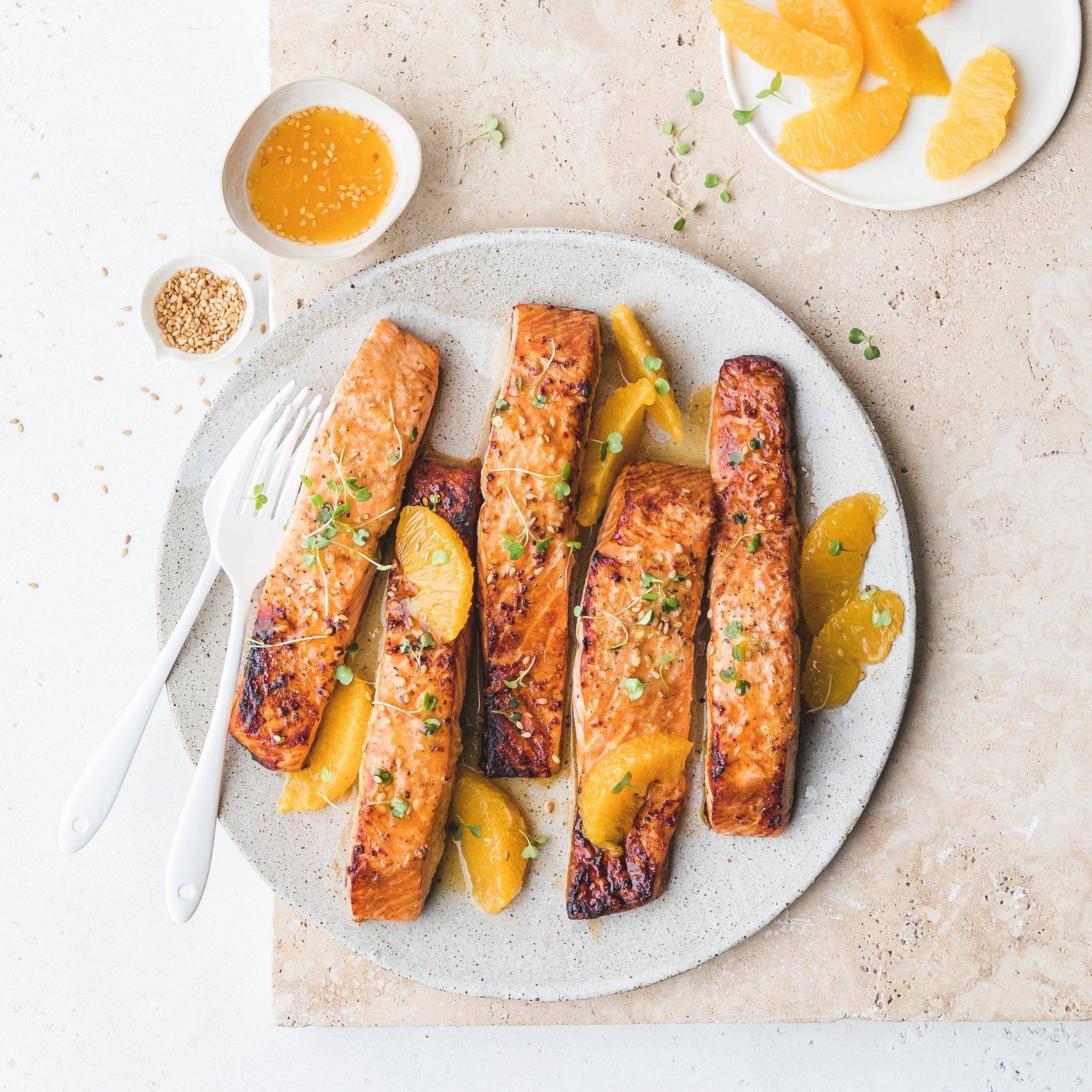 Saumon caramélisé à l'orange - Recette Dual EasyFry&Grill | Moulinex