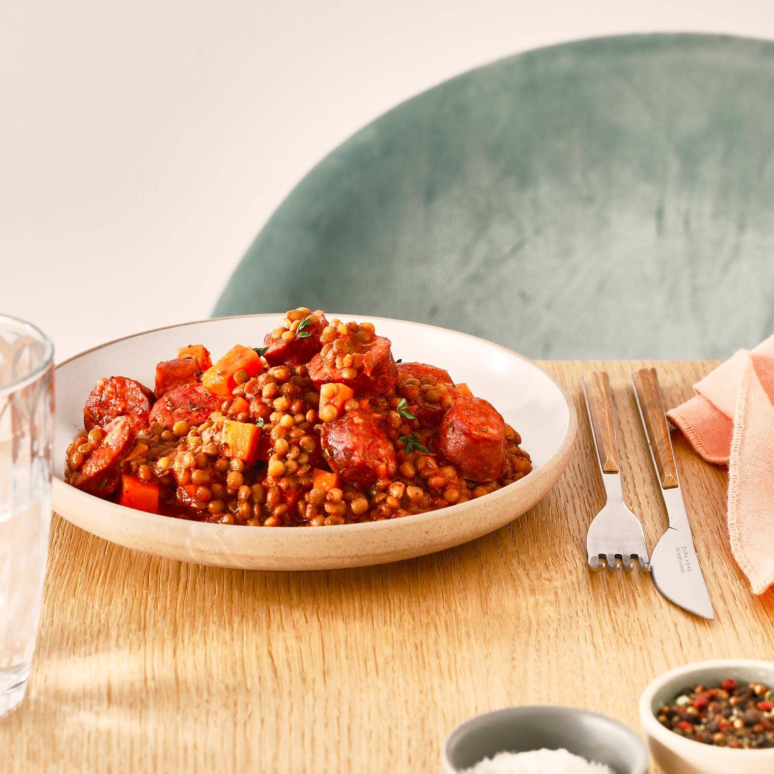 Linzen met worst en zoete aardappel - Recepten Cookeo | Moulinex