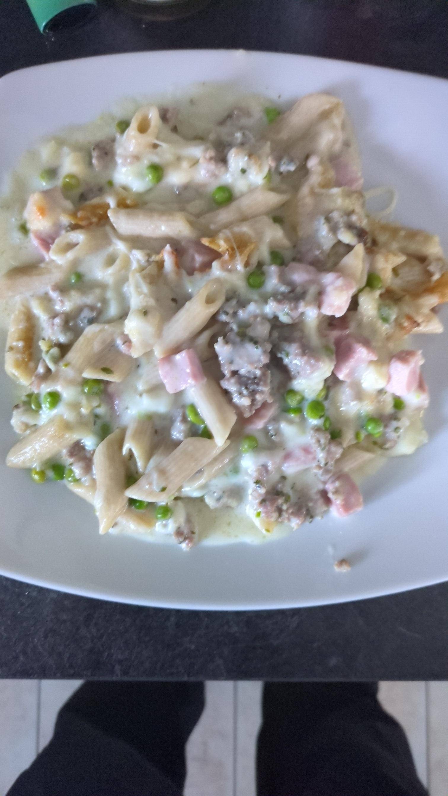 Gratinade de pâtes aux petits pois et sa farce à légumes - Recette Cookeo | Moulinex