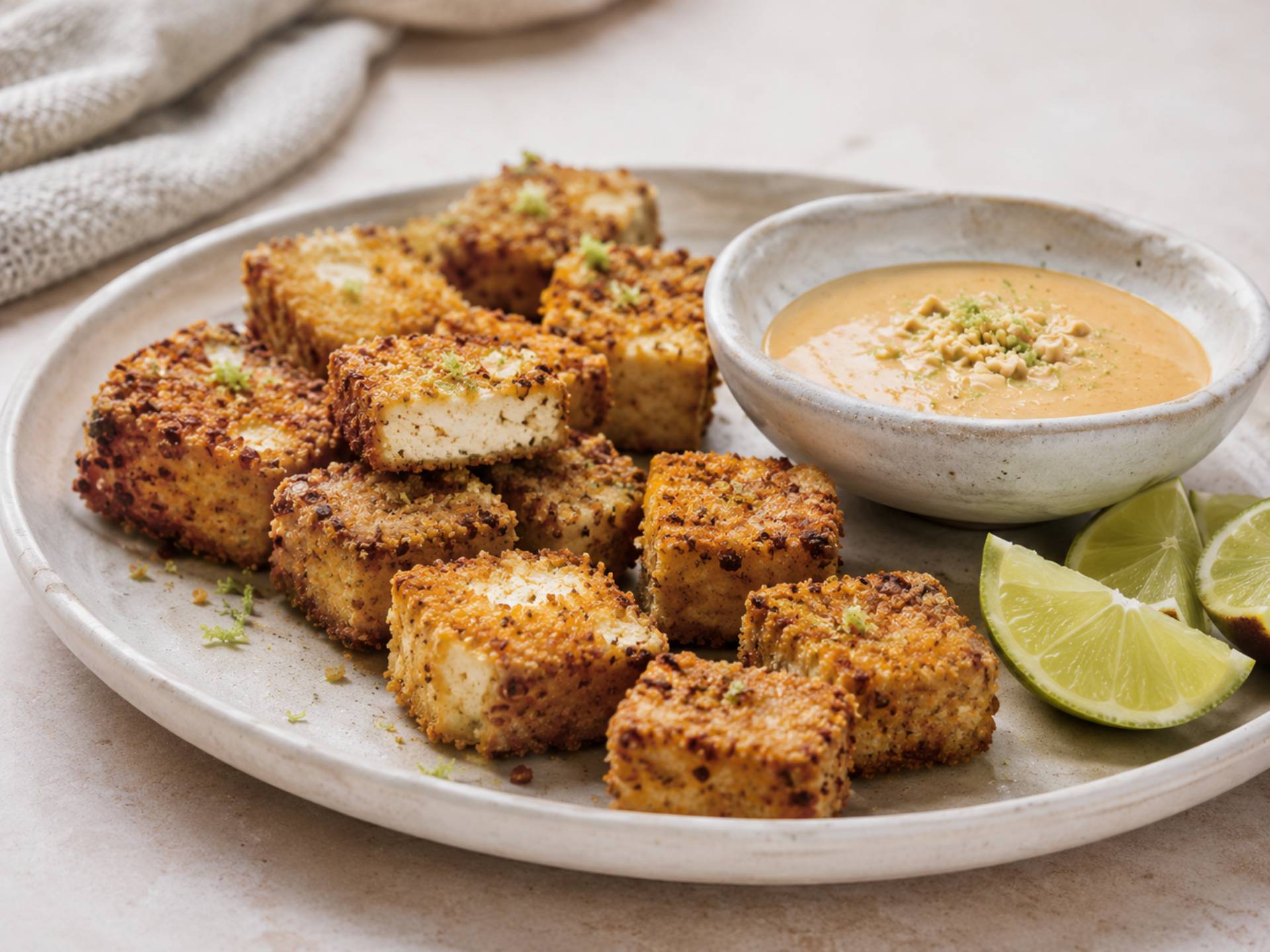 Nuggets de tofu et sauce cacahuète-citron vert - Recette Crisp&Go 4P | Moulinex