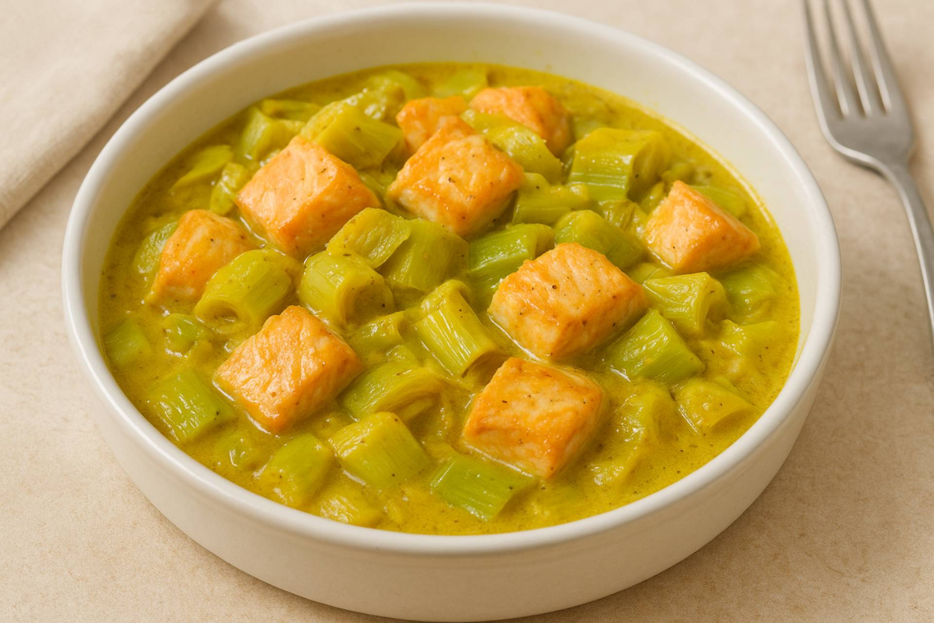 Cassolette de saumon et poireaux au curry doux - Recette Cookeo V3 | Moulinex