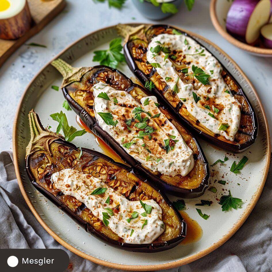 Geroosterde aubergines met yoghurtsaus - Recepten Easy Fry Max | Moulinex