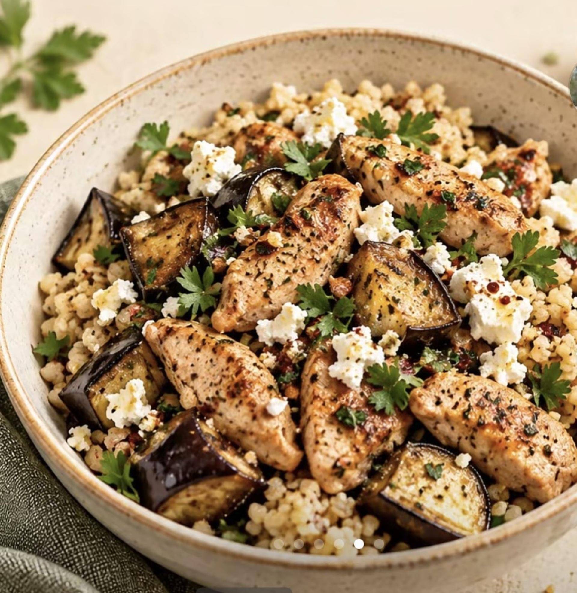 Aubergine, poulet, fêta, boulghour - Recette Companion Connect XL | Moulinex