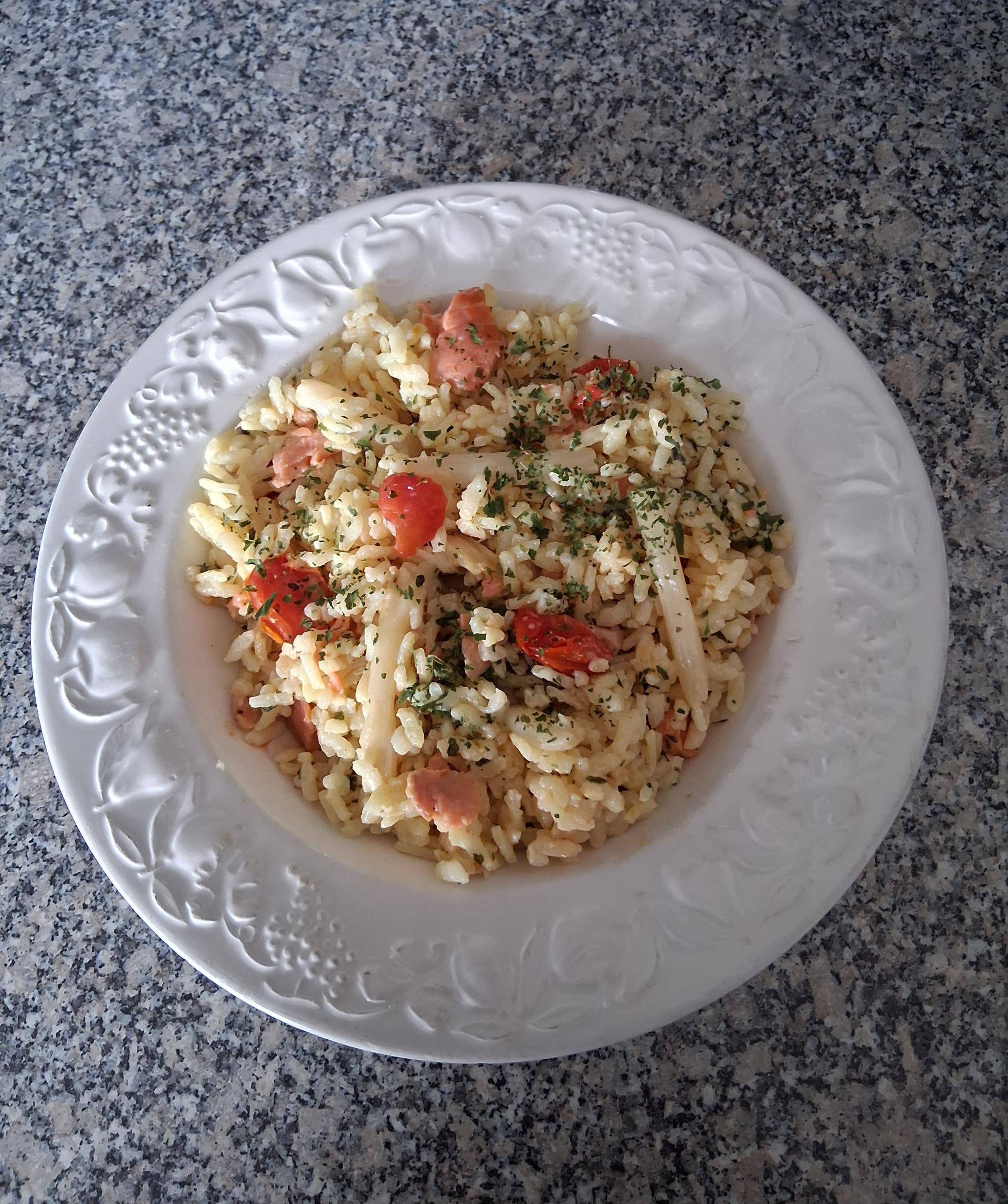 Risotto truite fumée, asperges et tomates - Recette Cookeo Mini | Moulinex