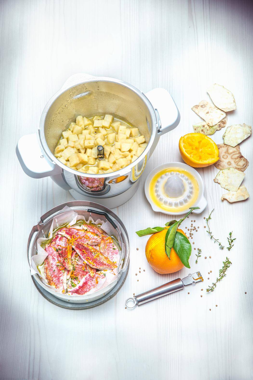 Rouget vapeur, céleri rôti aux graines de coriandre - Recette Companion | Moulinex